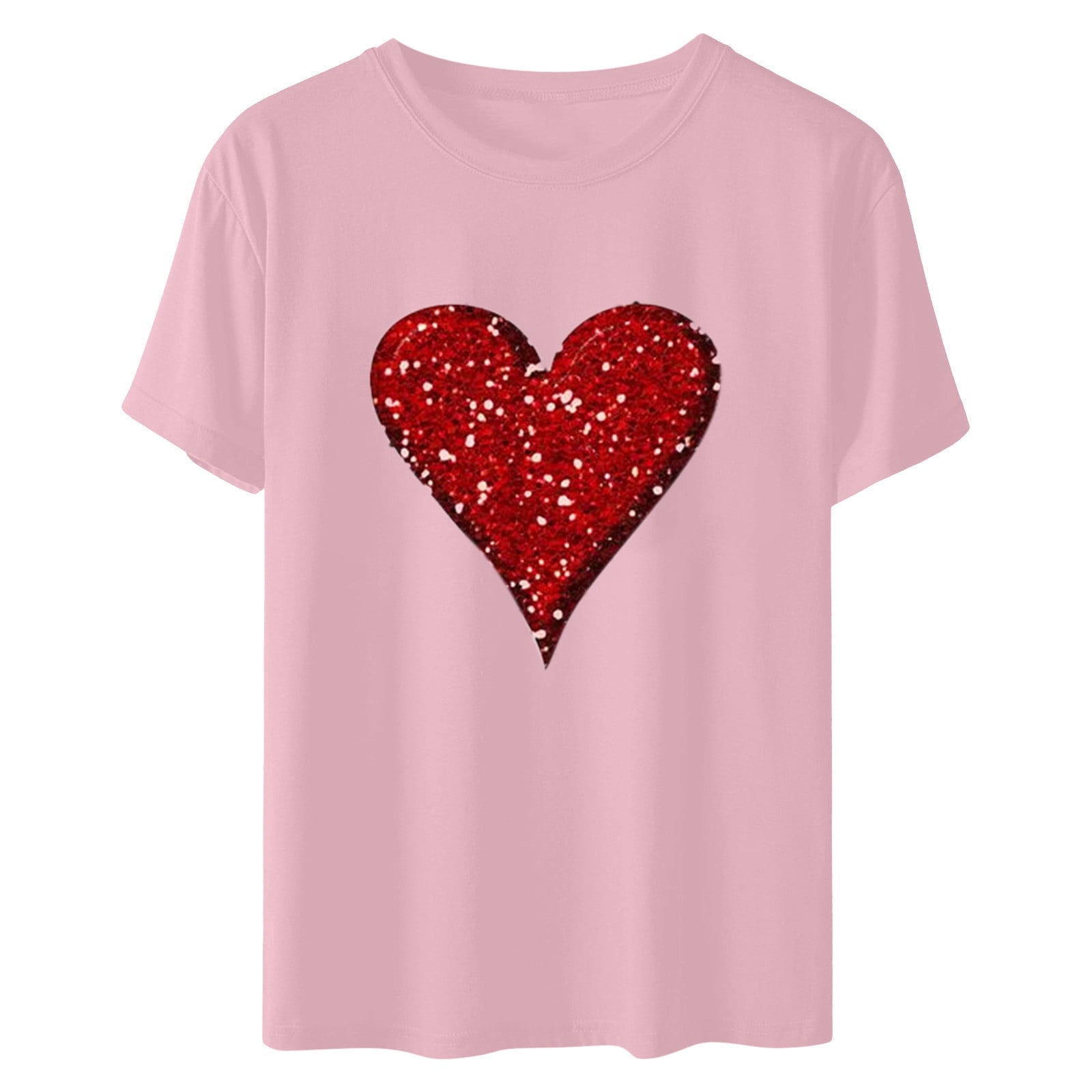 Aofany Womens Plus Size Shirts Women T-Shirt Glittery Heart Graphic Valentine’s Day Short Sleeve Tees Tops