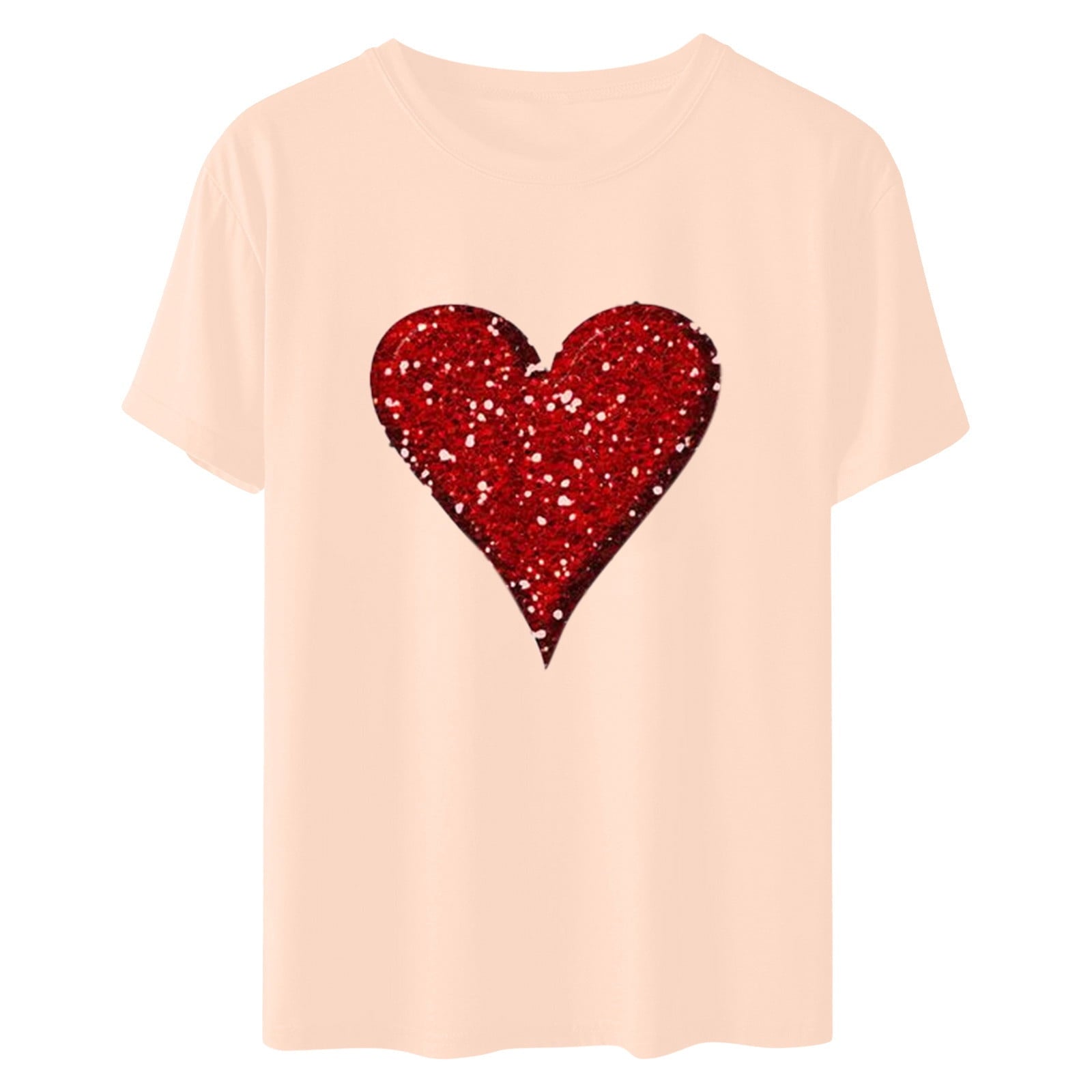 Aofany Womens Plus Size Shirts Women T-Shirt Glittery Heart Graphic Valentine’s Day Short Sleeve Tees Tops