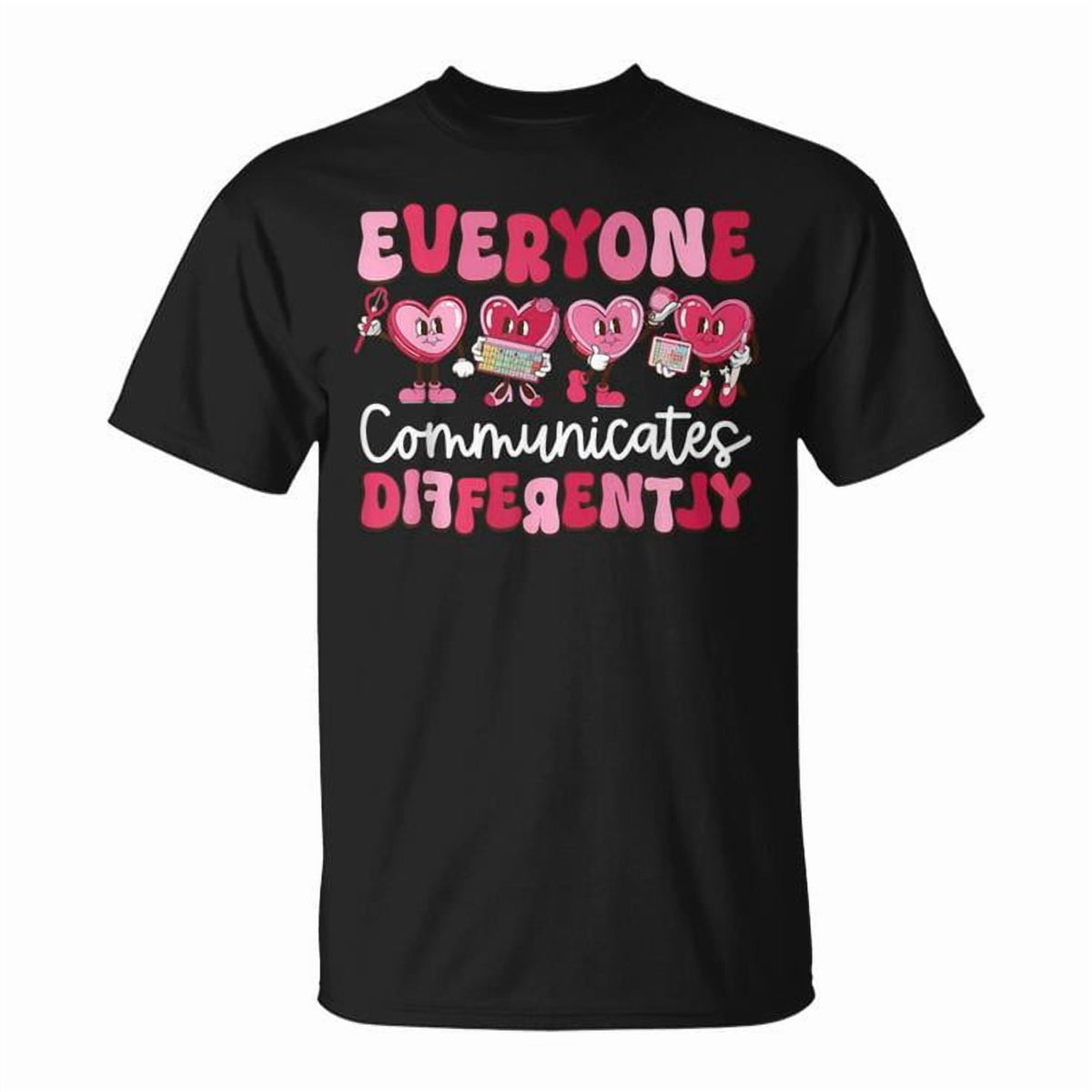 Autism Awareness Everyone Communicates Differently Graphic Tee Unisex Adult Cotton Valentine's Day Casual Gift, Size S, Color Black