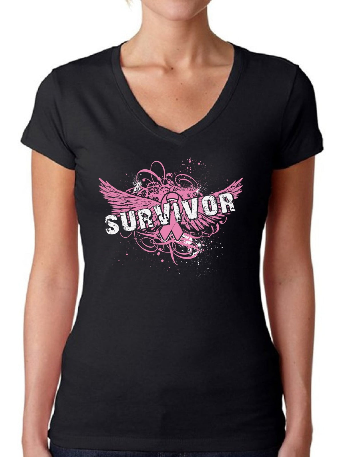 Awkward Styles Women's Survivor V-neck T-shirt Breast Cancer Awareness