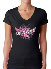 Awkward Styles Women's Survivor V-neck T-shirt Breast Cancer Awareness