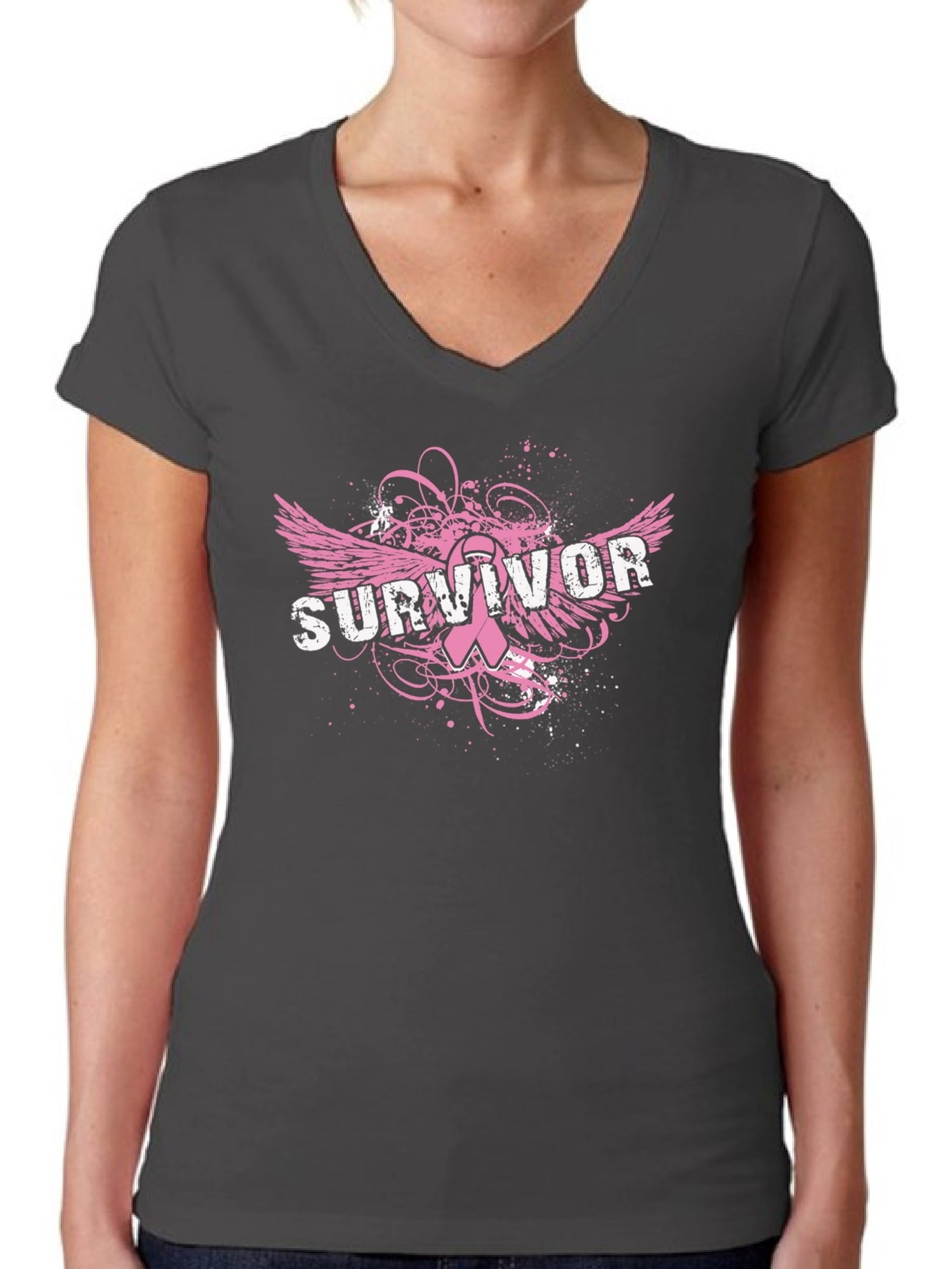 Awkward Styles Women's Survivor V-neck T-shirt Breast Cancer Awareness