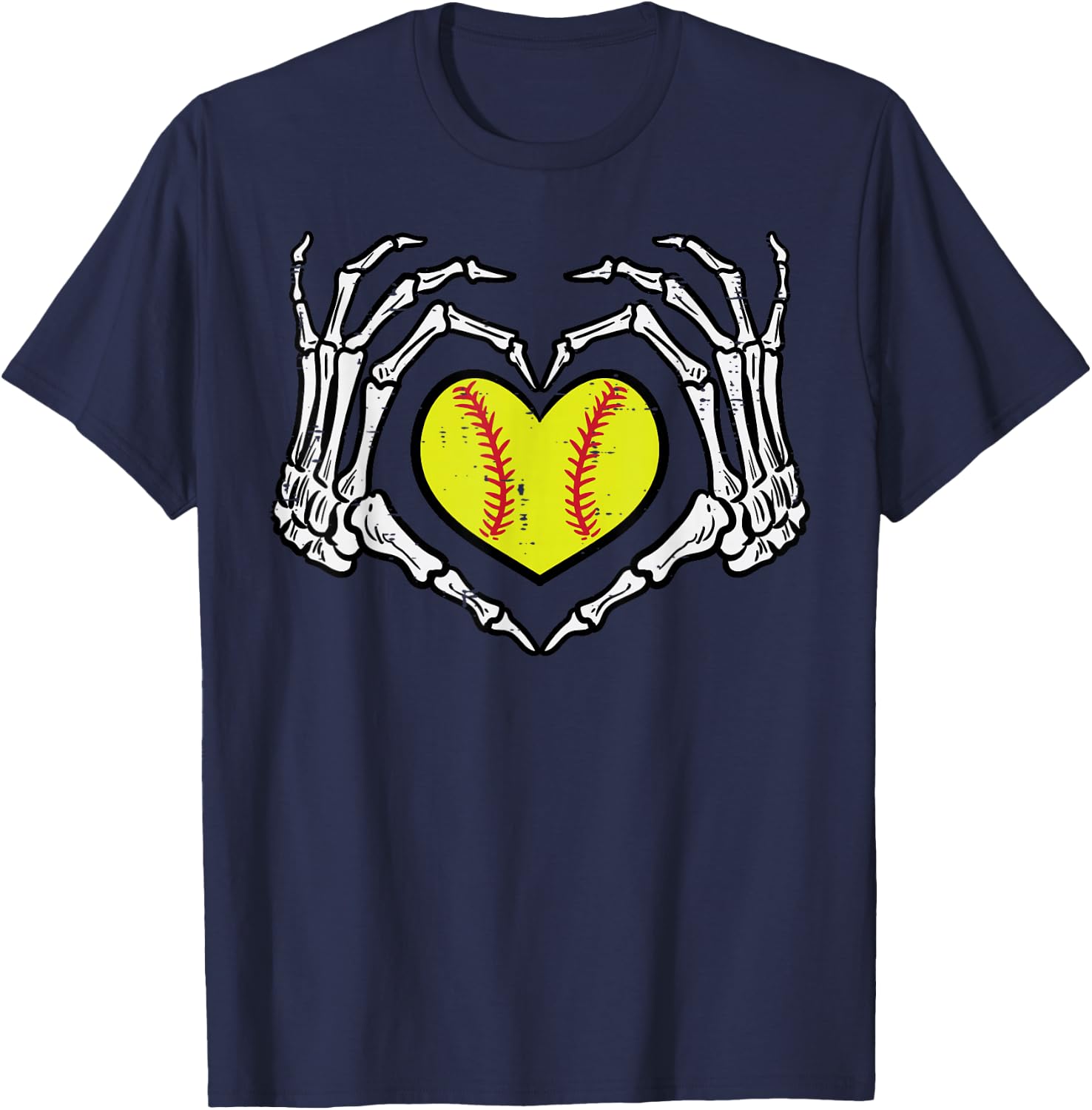 Halloween Softball Heart Skeleton Hands Costume Women Girls T-Shirt