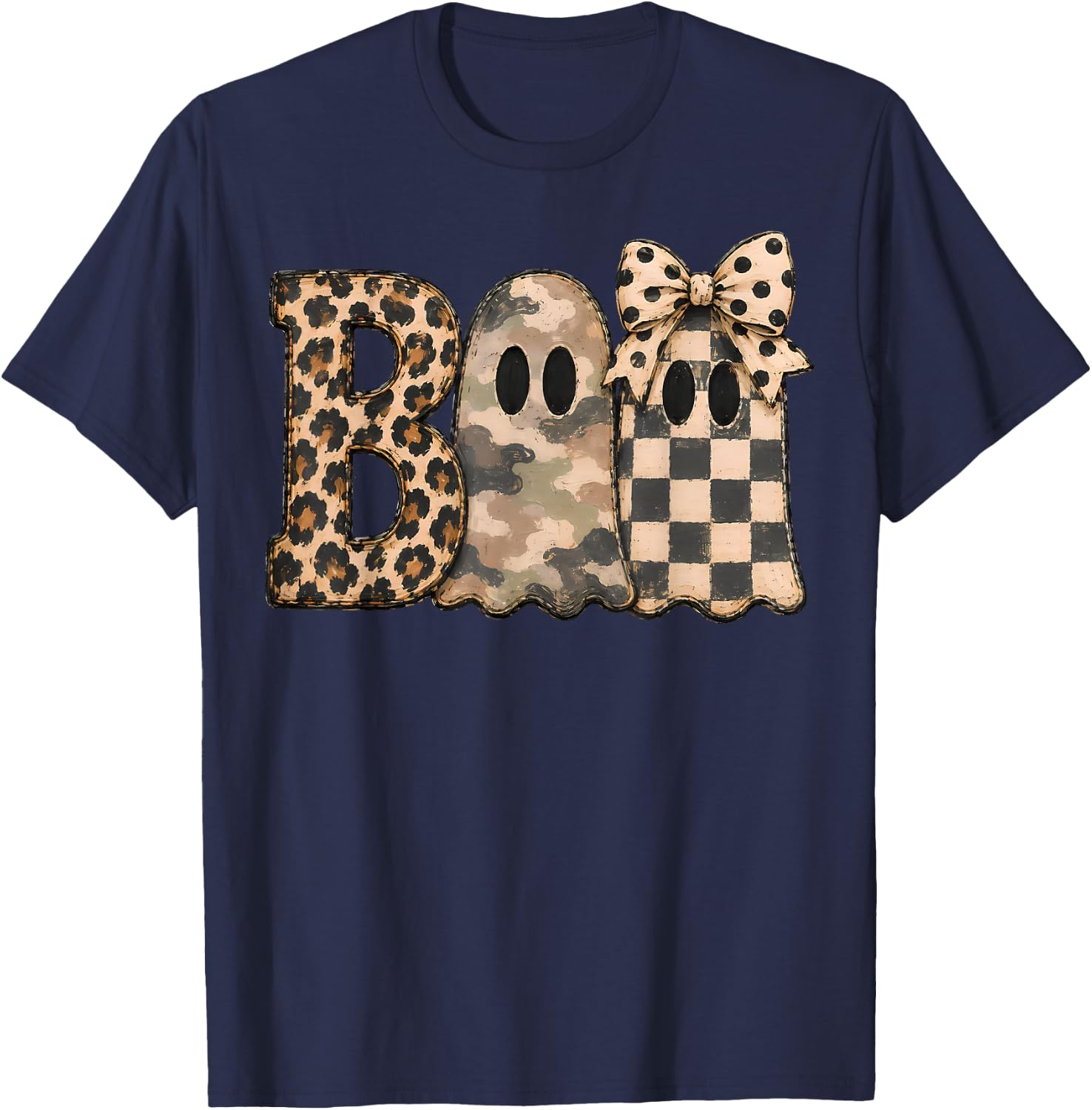 Boo Ghost Halloween Leopard Camo Autumn Pattern T-Shirt