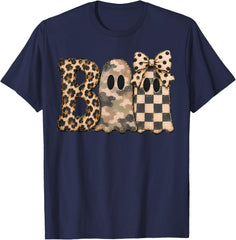 Boo Ghost Halloween Leopard Camo Autumn Pattern T-Shirt