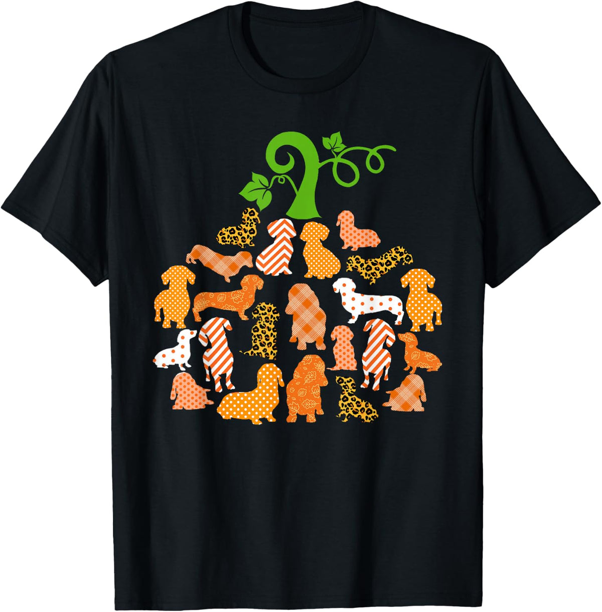 Dachshund Pumpkin Shape Plaid Leopard Dog Autumn Halloween T-Shirt