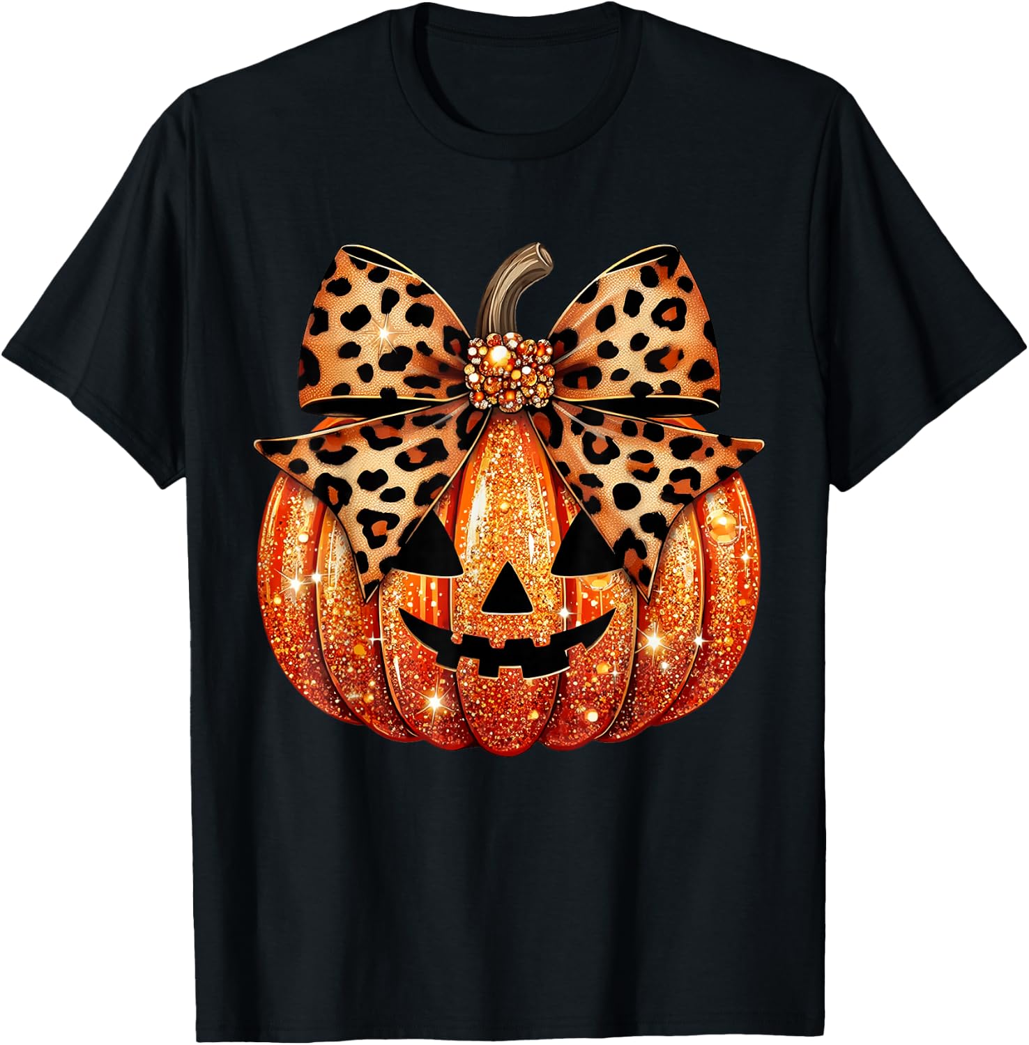 Leopard Coquette Bow Pumpkin Sparkly Pumpkin T-Shirt