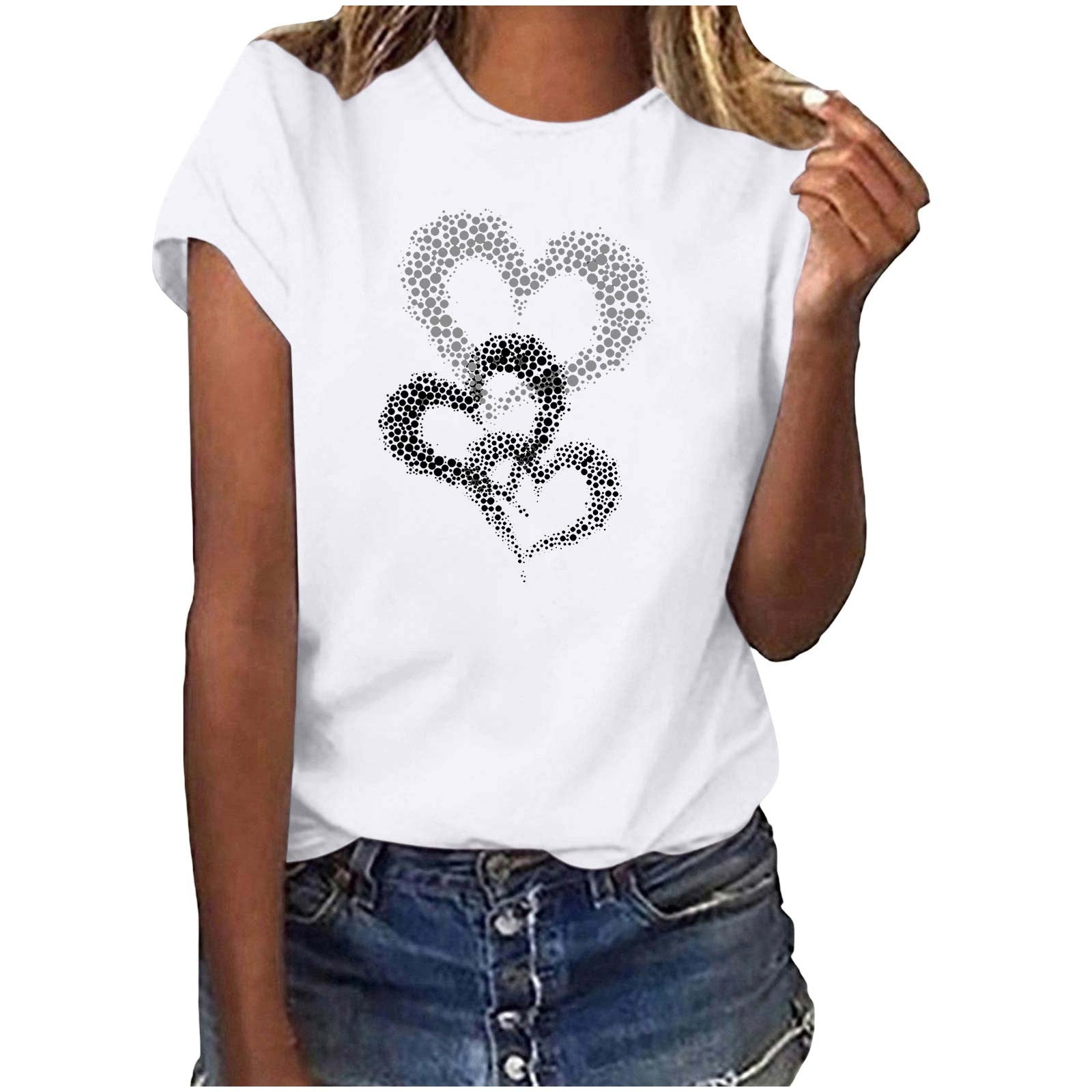 BLVB Valentine Day Shirts for Women Crewneck Love Heart Girlfriend Valentines Gift Tshirt Graphic Short Sleeve Tee Tops