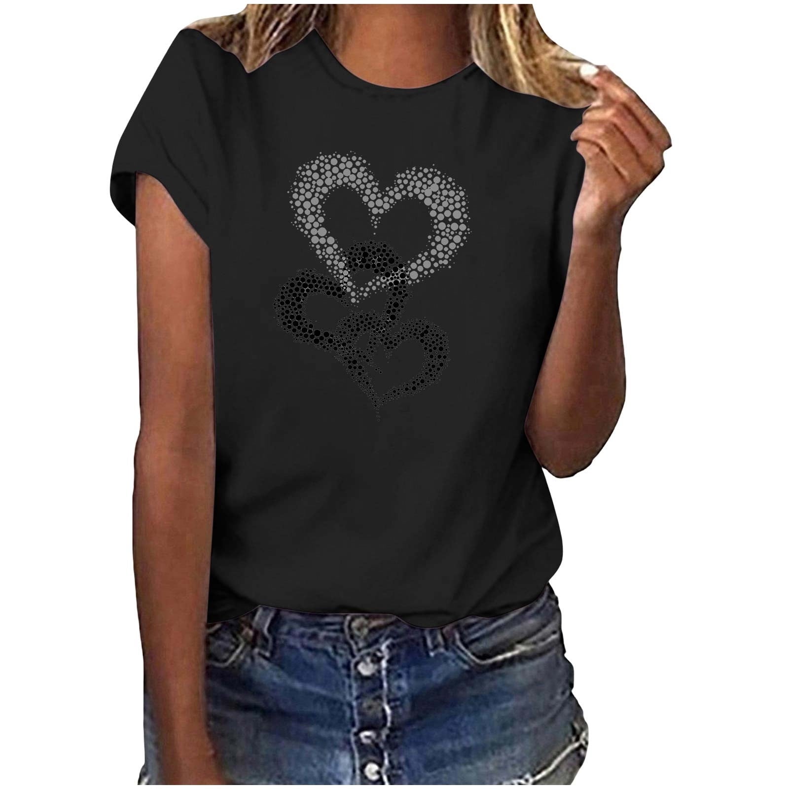 BLVB Valentine Day Shirts for Women Crewneck Love Heart Girlfriend Valentines Gift Tshirt Graphic Short Sleeve Tee Tops
