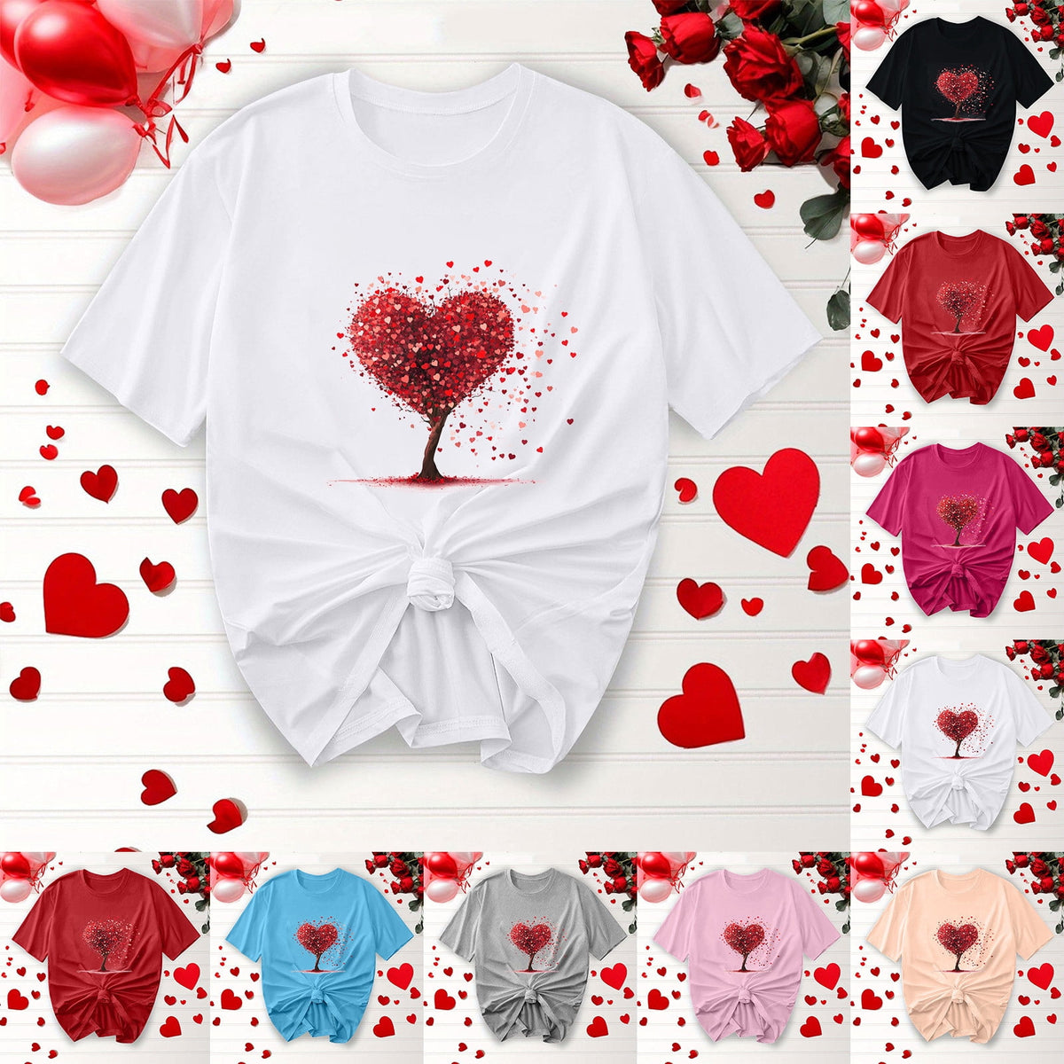 BiZtdJrK T Shirts for Women Love Heart Graphic Short Sleeve Tee Tops Summer Fashion T Shirt Valentine Day Holiday Tees Red S