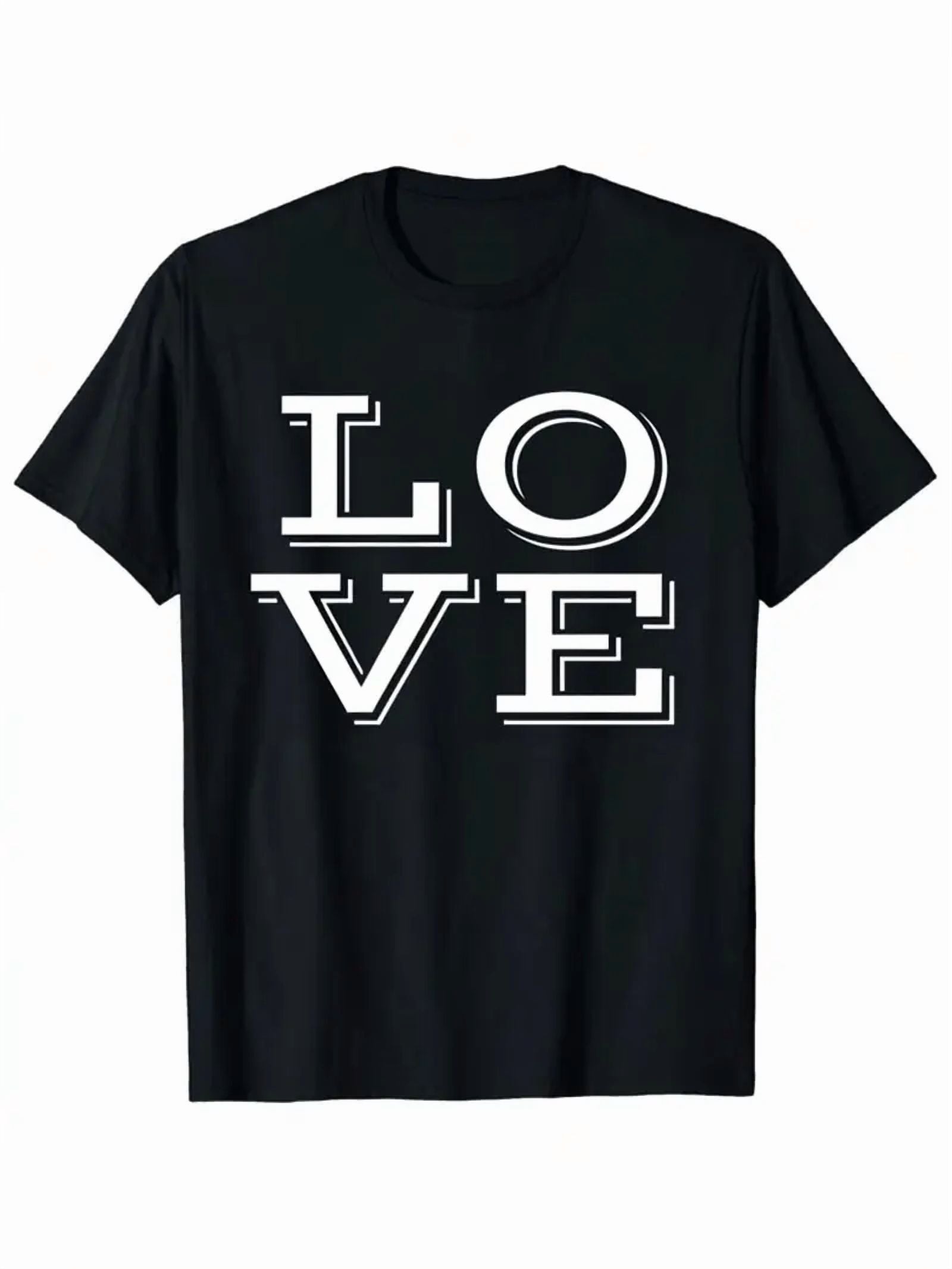 Black LOVE Graphic Tee Shirt Casual Short Sleeve Crewneck T Shirt for Men Women Valentines Day Fashion Streetwear Casual Round Neck Tee, Casual Summer Top, Fall, Comfortable
