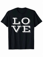 Black LOVE Graphic Tee Shirt Casual Short Sleeve Crewneck T Shirt for Men Women Valentines Day Fashion Streetwear Casual Round Neck Tee, Casual Summer Top, Fall, Comfortable
