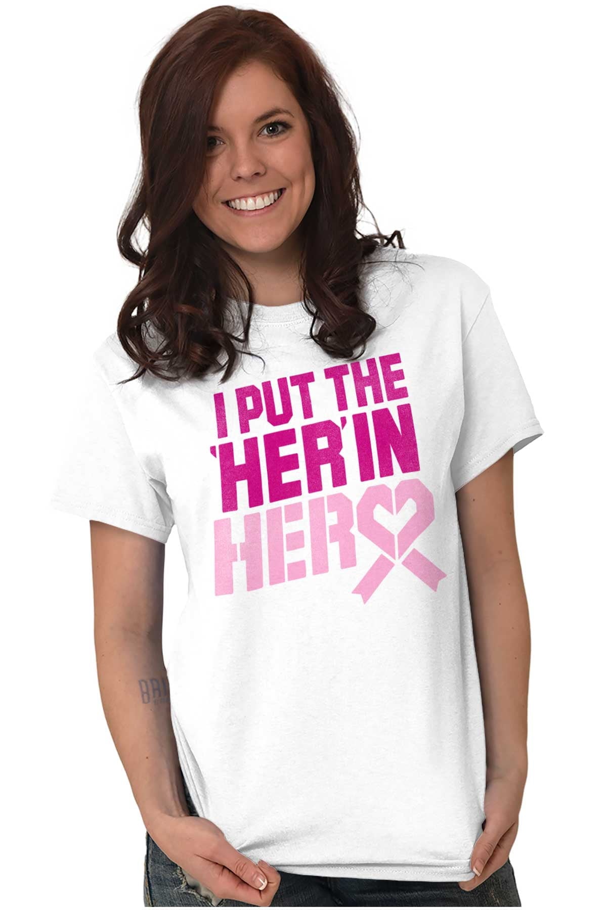 Breast Cancer Awareness Her in Hero Women's Graphic T Shirt Tees Brisco Brands L