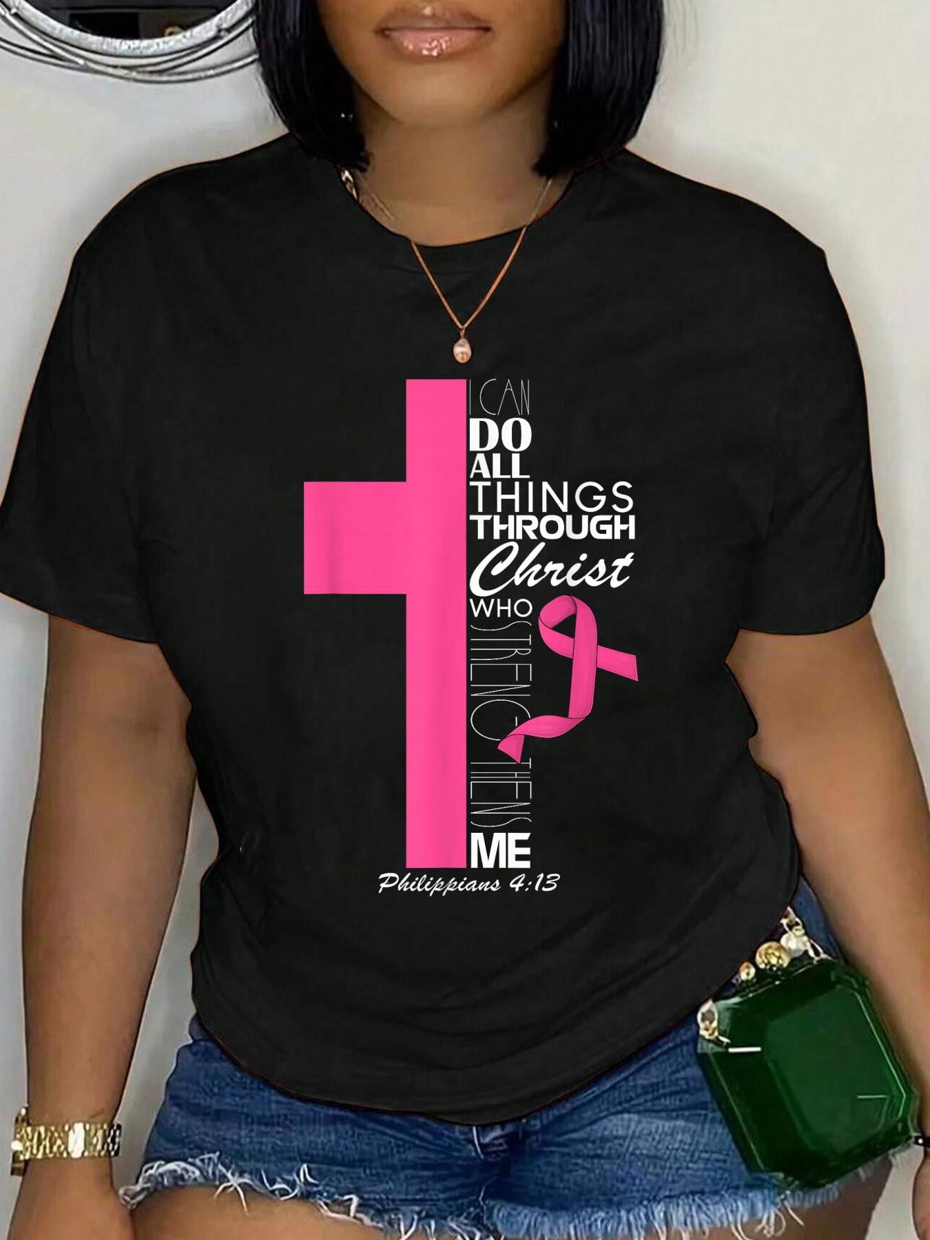 Breast Cancer Awareness Month Warriors Survivors Christians T-Shirt Graphic Tee summer Tops For Women Round Neck Fashion Cotton shirts