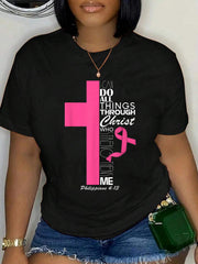 Breast Cancer Awareness Month Warriors Survivors Christians T-Shirt Graphic Tee summer Tops For Women Round Neck Fashion Cotton shirts