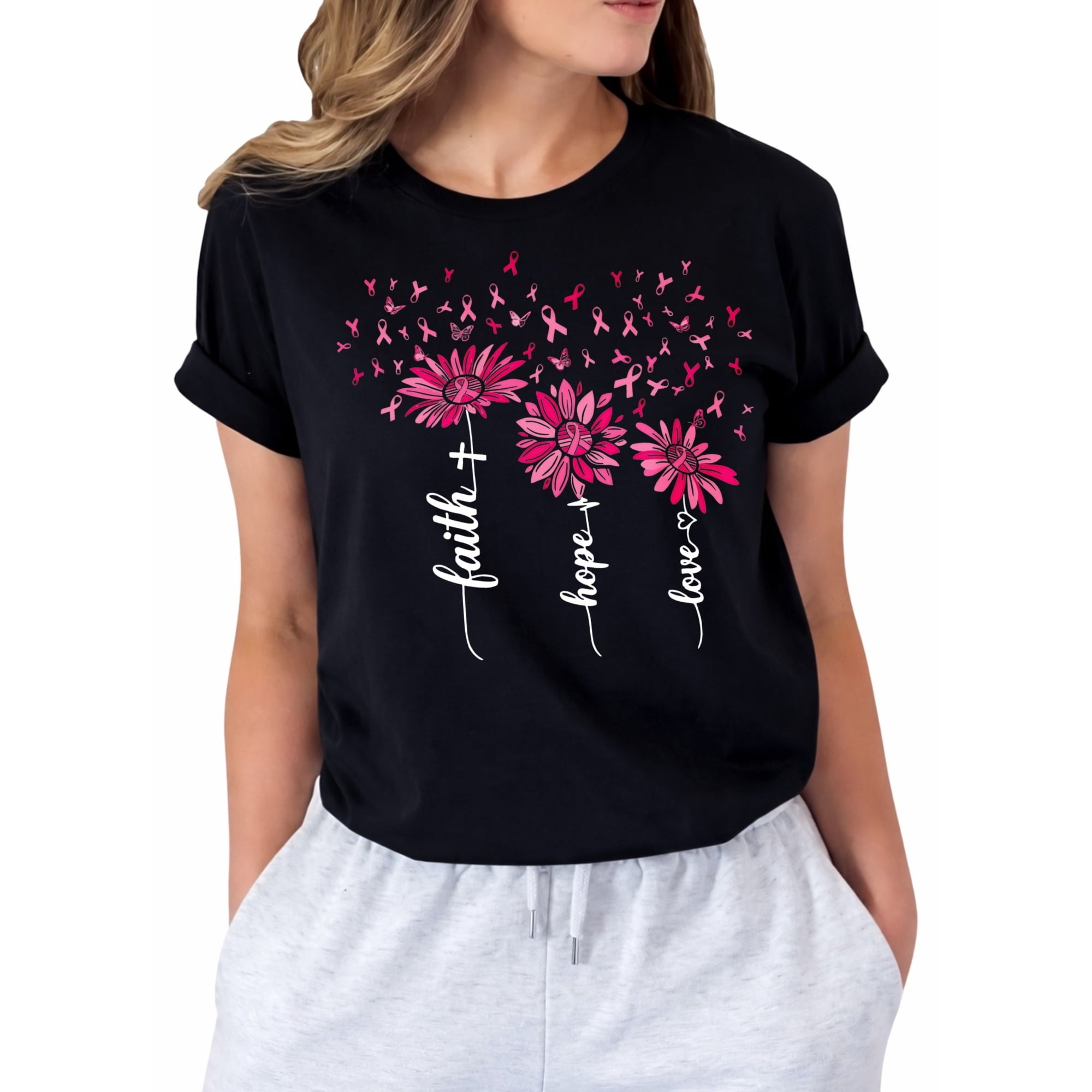 Breast Cancer Shirts for Women: Pink Ribbon Heart T-Shirts Breast Cancer Awareness Gifts Survivor Tee Tops