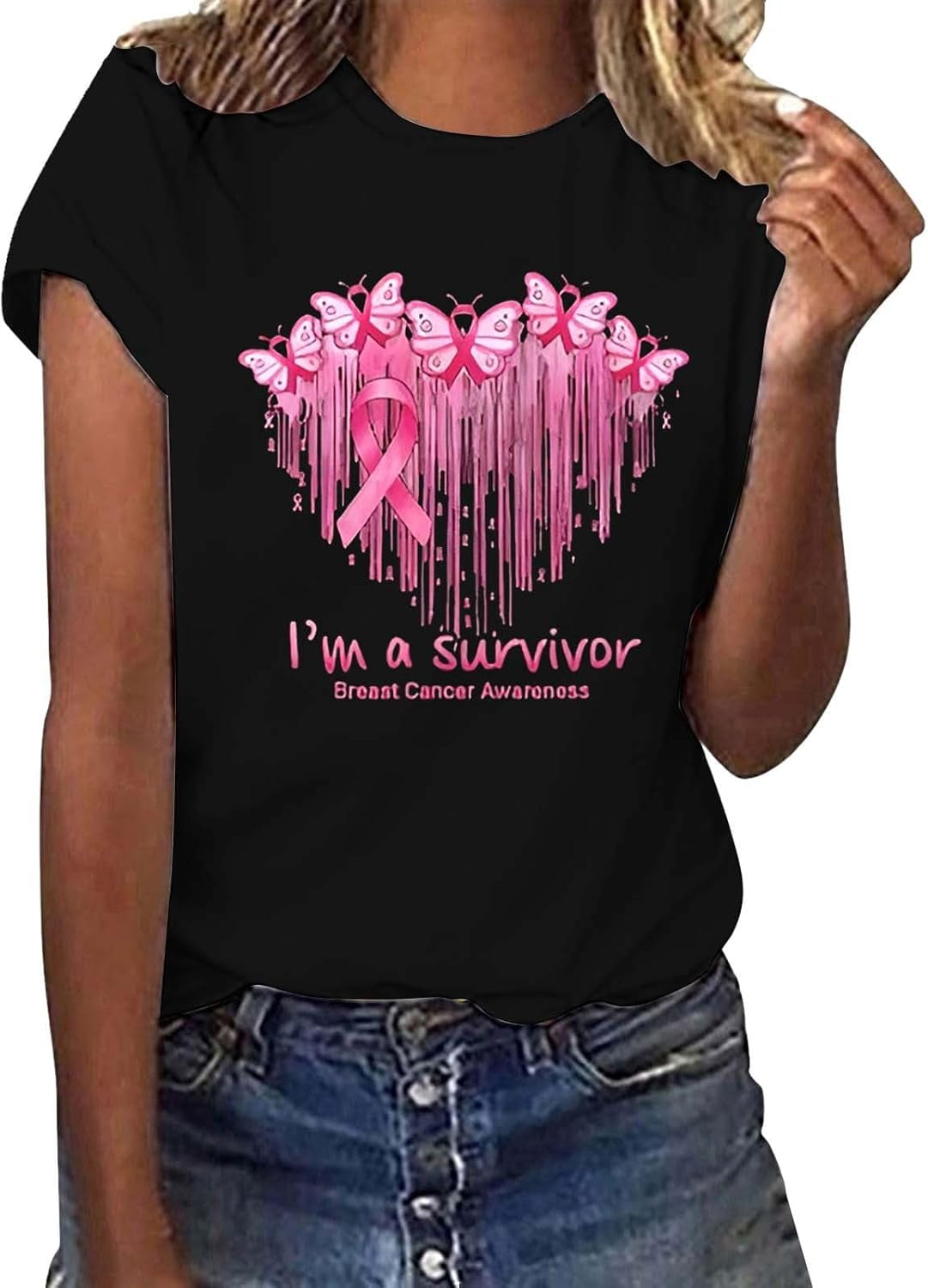 Breast Cancer Shirt Women Pink Ribbon Awareness T-Shirt Breast Cancer Survivor We Fight Together Warrior Tee Tops