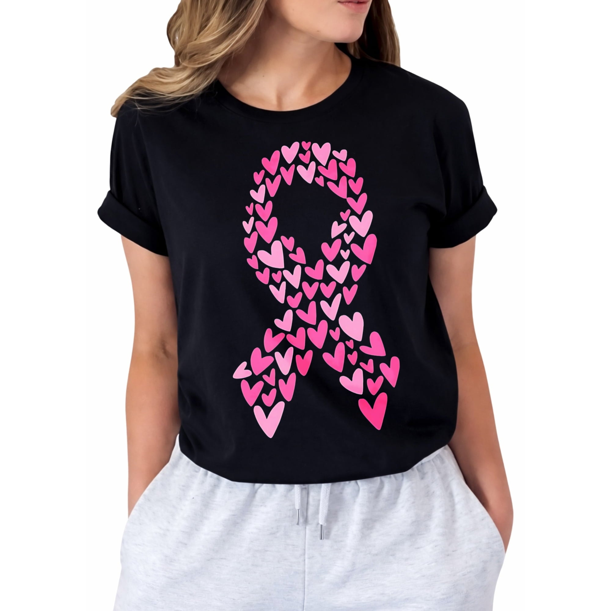 Breast Cancer Shirts for Women: Pink Ribbon Heart T-Shirts Breast Cancer Awareness Gifts Survivor Tee Tops