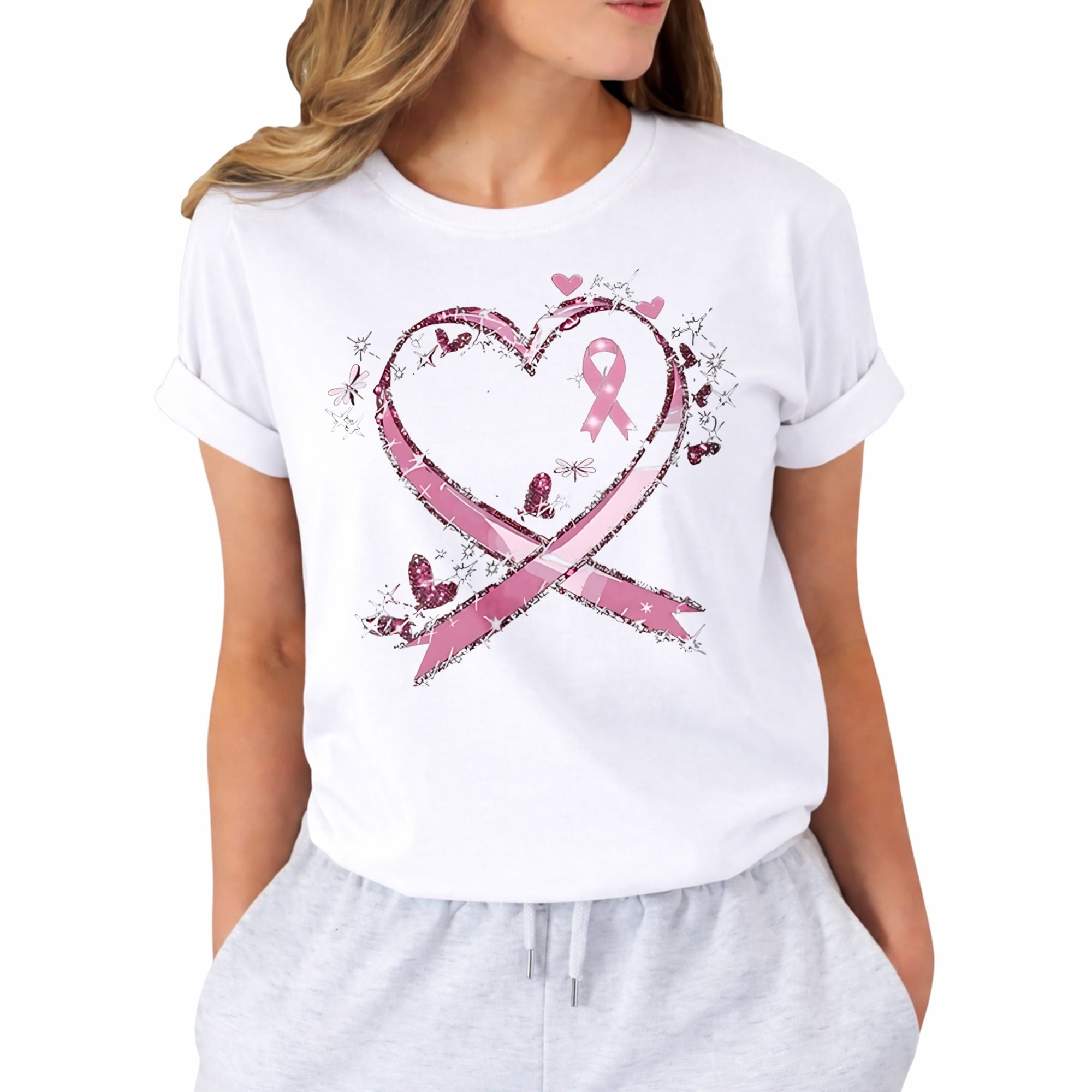 Breast Cancer Shirts for Women: Pink Ribbon Heart T-Shirts Breast Cancer Awareness Gifts Survivor Tee Tops