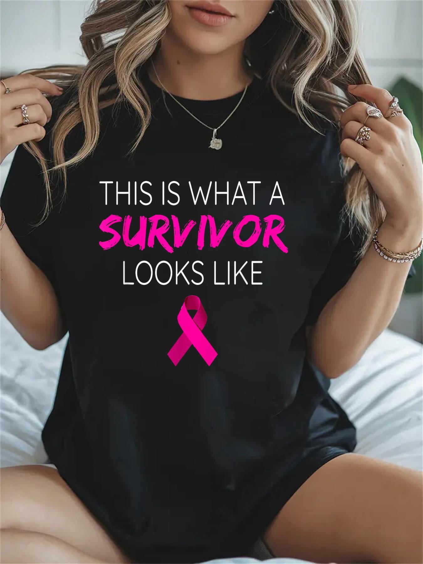 Cotton Breast Cancer Awareness Survivor Pink Ribbon Gifts Casual Graphic Tee Lightweight Daily Wear T-Shirt