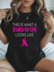 Cotton Breast Cancer Awareness Survivor Pink Ribbon Gifts Casual Graphic Tee Lightweight Daily Wear T-Shirt