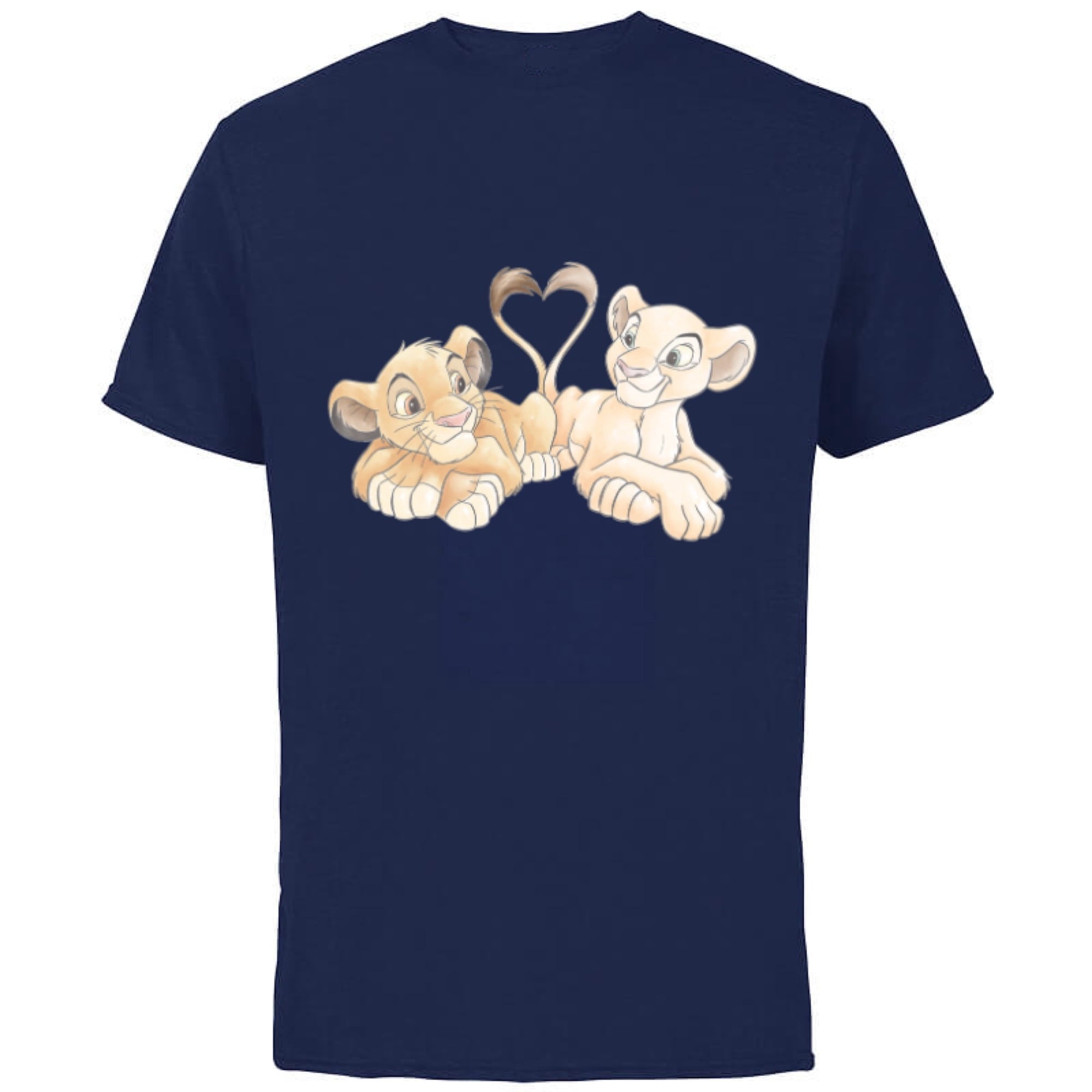 Disney The Lion King Simba and Nala Hearts Valentine’s Day - Short Sleeve Cotton T-Shirt for Adults - Customized-Black