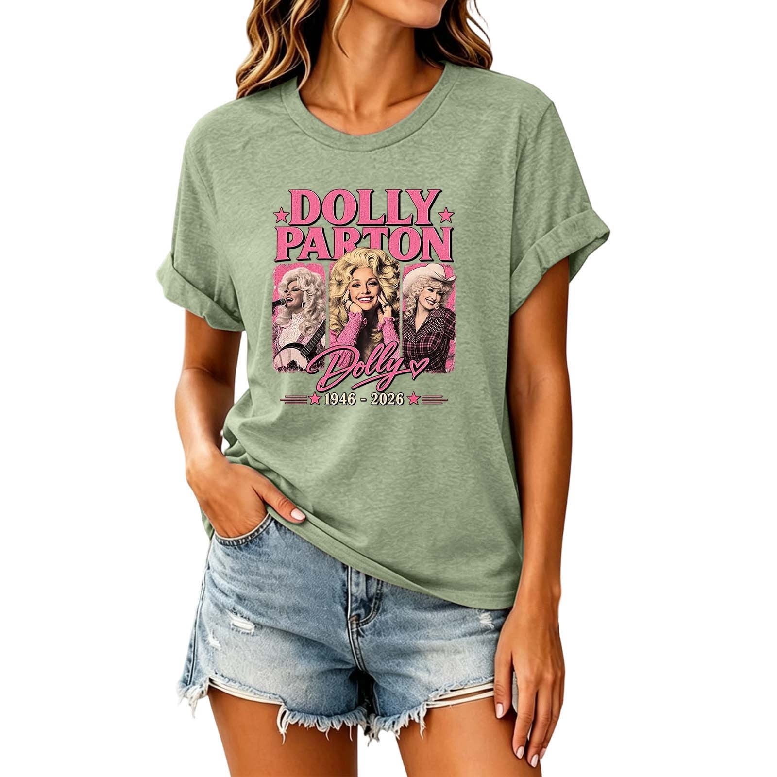 Dolly Graphic T-Shirt - Women's Short Sleeve Crew Neck Country Music Tee With Vintage Angel Design For Concert Festival And Casual Wear