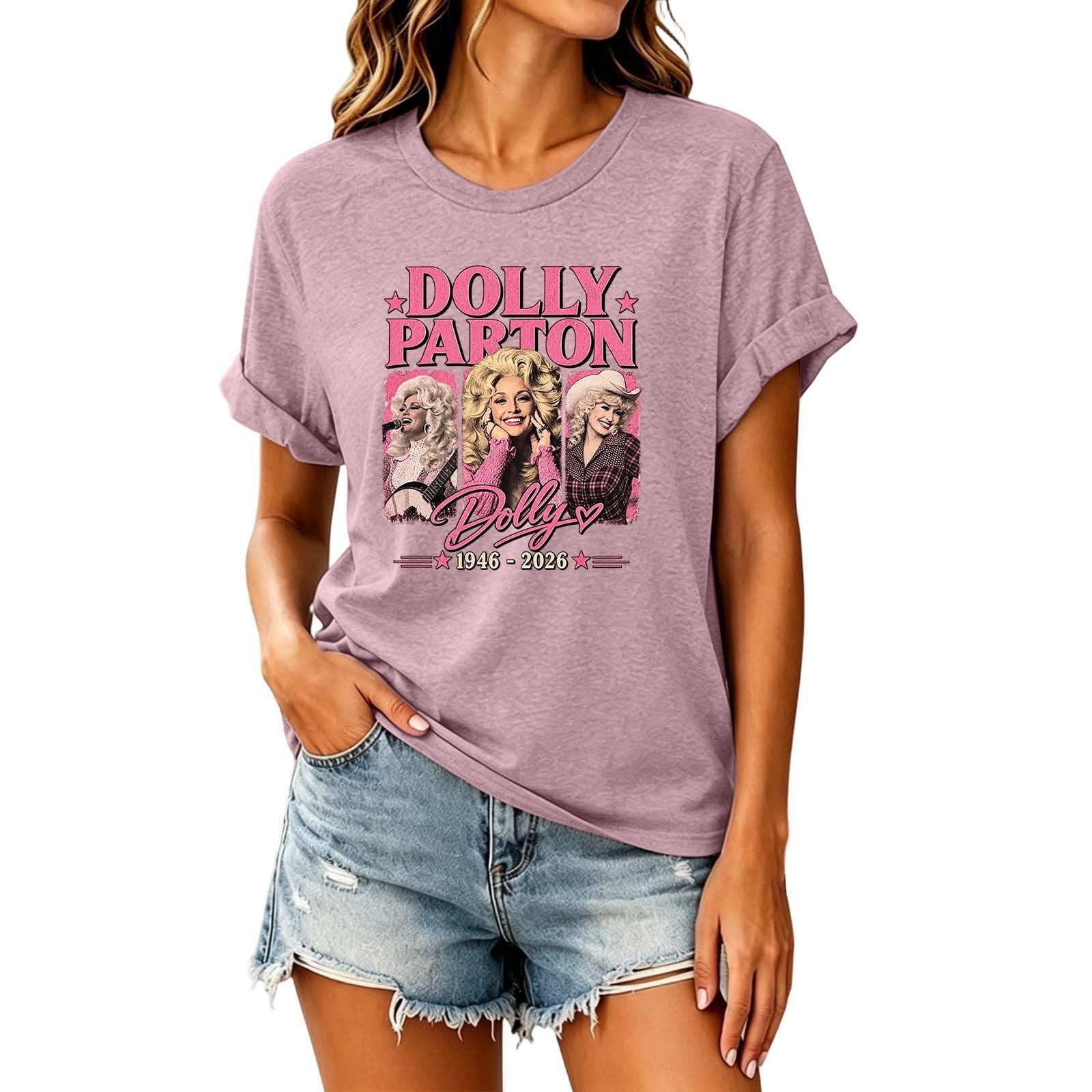Dolly Graphic T-Shirt - Women's Short Sleeve Crew Neck Country Music Tee With Vintage Angel Design For Concert Festival And Casual Wear