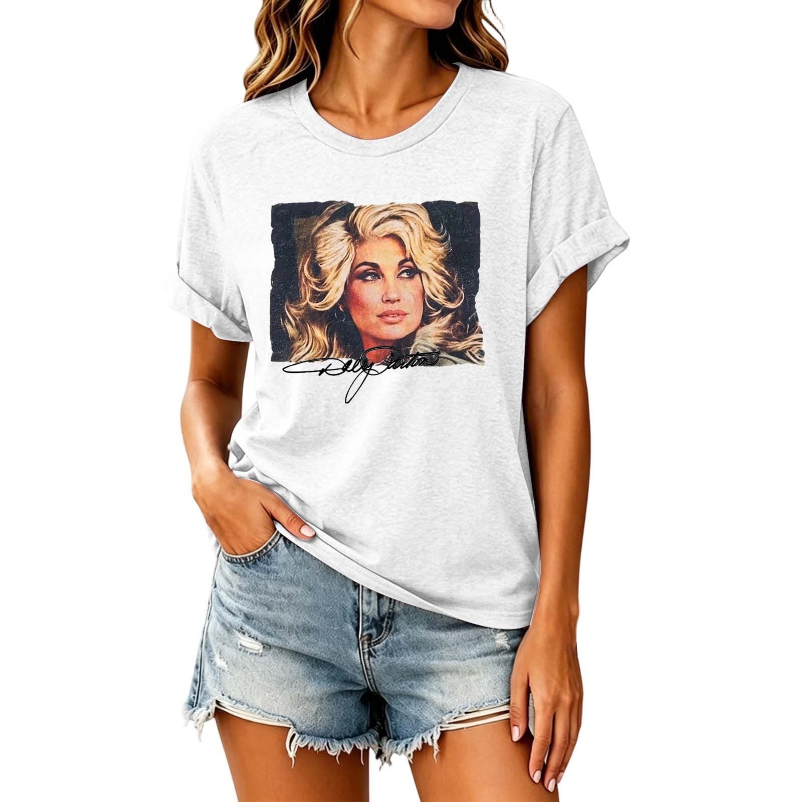 Dolly Graphic T-Shirt - Women's Short Sleeve Crew Neck Country Music Tee With Vintage Angel Design For Concert Festival And Casual Wear