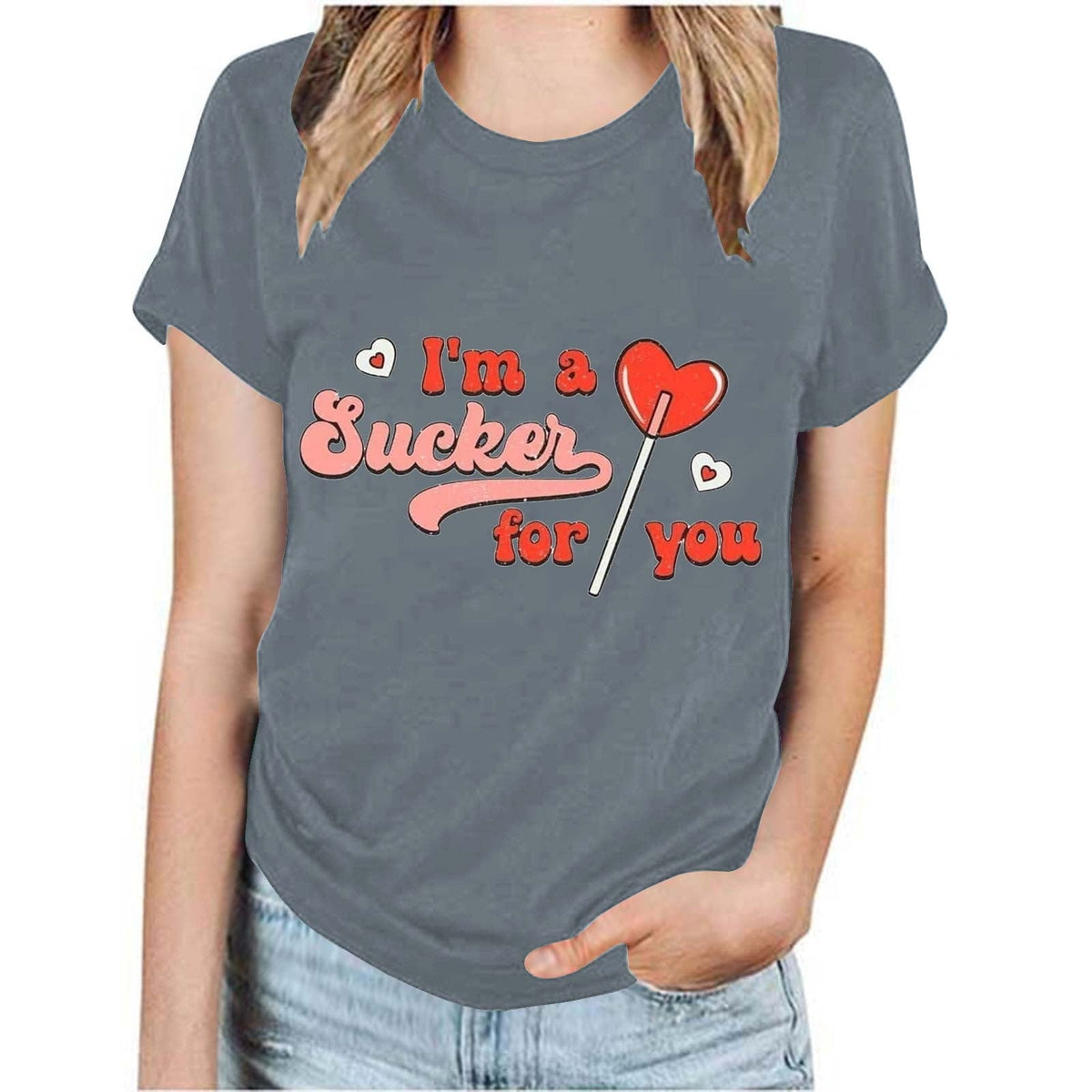 Lilgiuy Valentine Love Heart Tshirt Women Cute Graphic Valentine's Day Tee Lover Gifts Short Sleeve Crewneck Lightweight Shirt Gift for Your Mom Black(S-3XL)