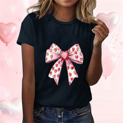 EchfiProm T shirts for Women Graphic Tee Valentine Day Valentine Summer Cute Lovers Shirts Bow Print