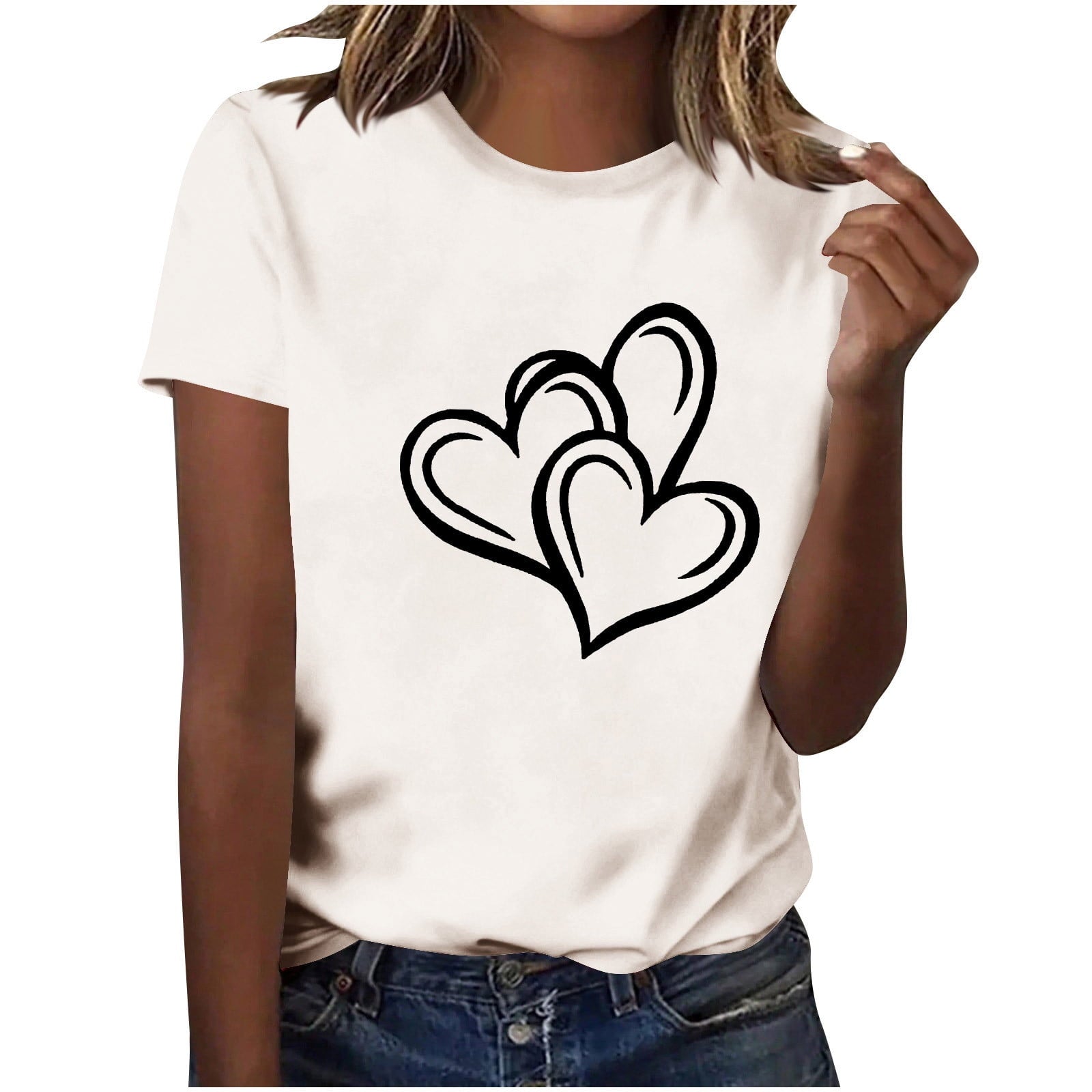 Felirenzacia Big and Tall Women's Heart Graphic Short Sleeves Pullover Tee Tops, Summer Casual Cotton T Shirt Valentine's Day Gift for Plus Women Black,XXXL