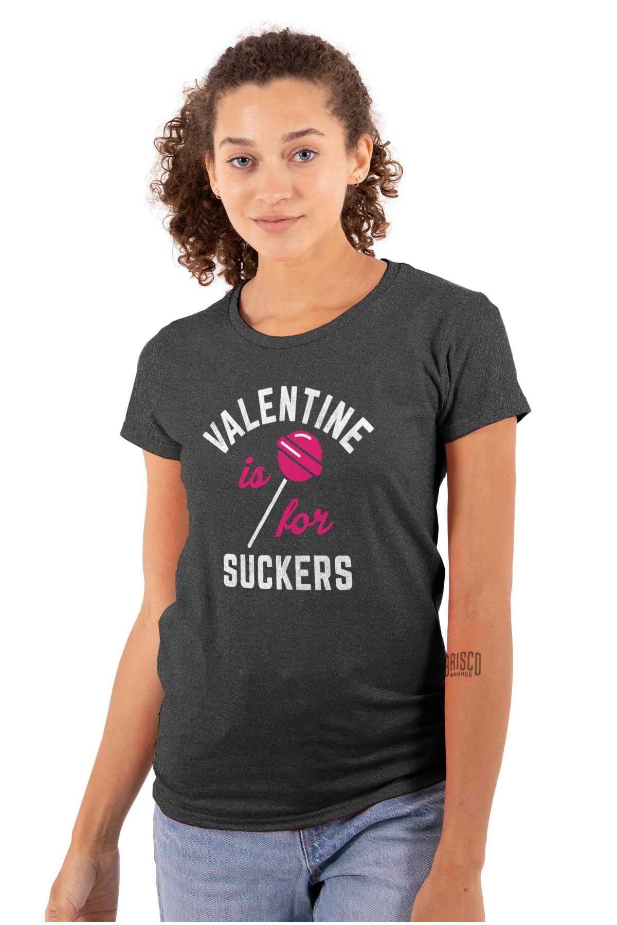 Funny Valentines Day For Suckers Womens Slim Fit Graphic Tee Brisco Brands M