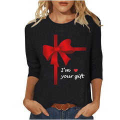 Guluxicc Shirts for Women Casual Crewneck 3/4 Length Sleeve Tees Valentine's Day Graphic Print Tops, Black, 5XL