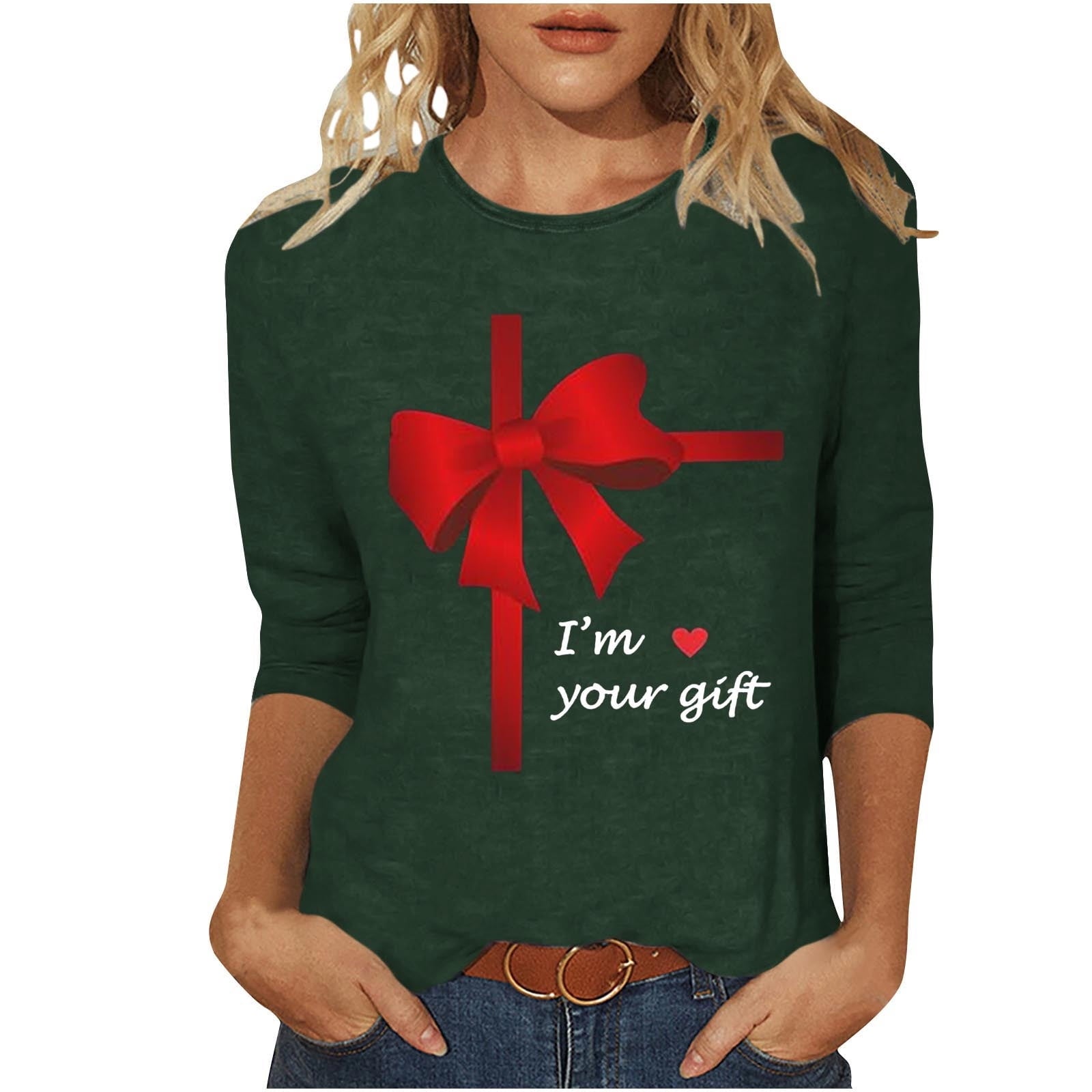 Guluxicc Shirts for Women Casual Crewneck 3/4 Length Sleeve Tees Valentine's Day Graphic Print Tops, Black, 5XL