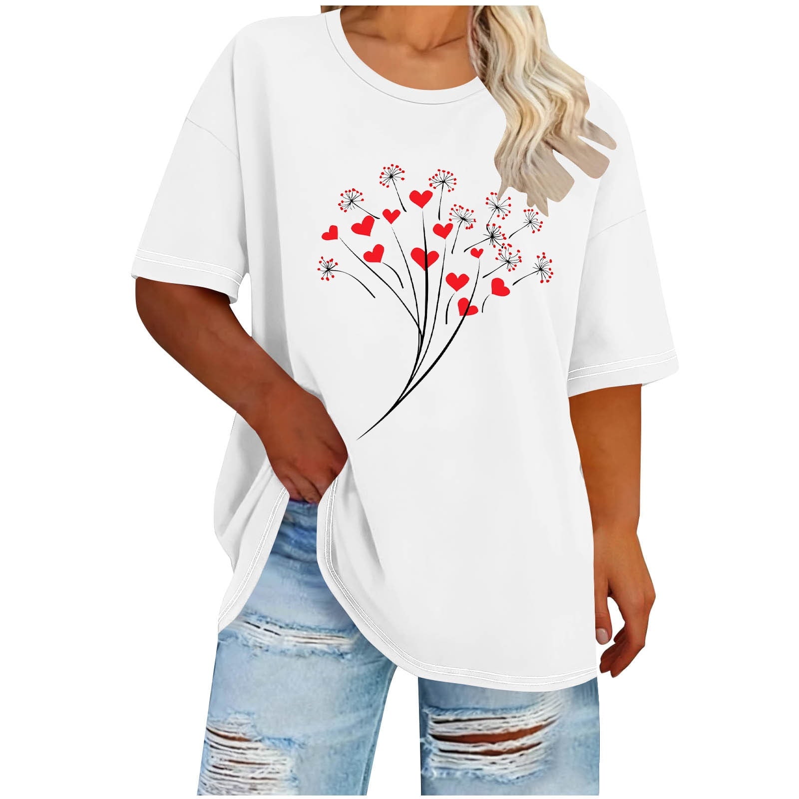 Guluxicc Womens T Shirts Casual Crewneck Short Sleeve Graphic Tops Valentine's Day Tees, Black, XL