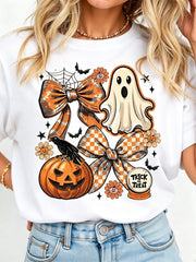 Halloween Pumpkin Ghost Print Plus Size T-Shirt