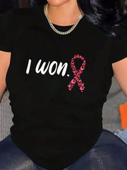 I Won Breast Cancer Awareness Support Pink Ribbon Survivor T-Shirt Graphic Tee summer Tops For Women Round Neck Fashion Cotton shirts