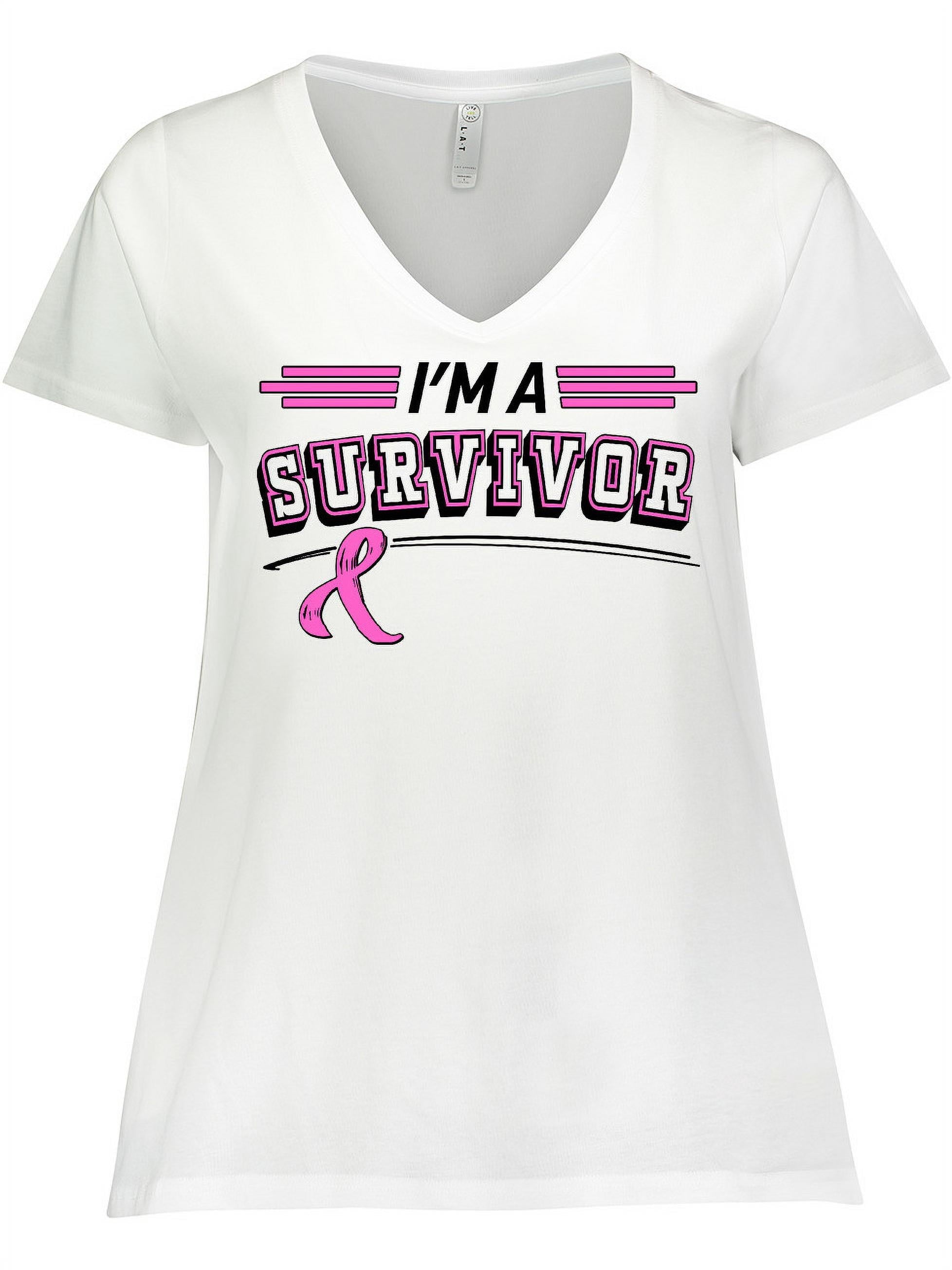 Inktastic I'm a Survivor Breast Cancer Awareness with Ribbon Women's Plus Size V-Neck T-Shirt