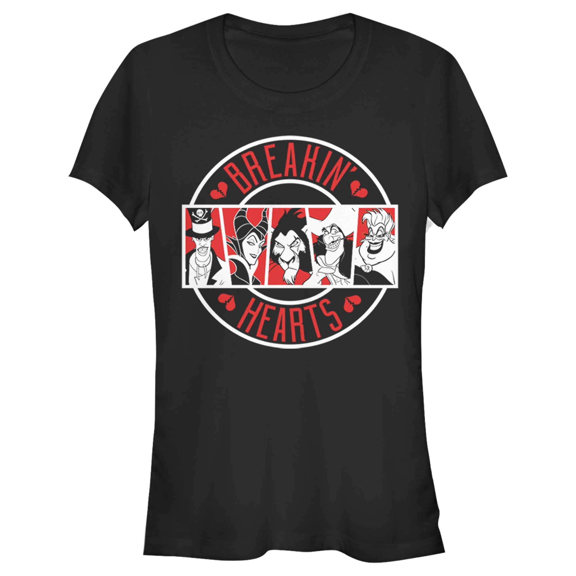 Junior's Disney Villains Valentine's Day Breakin' Hearts Graphic Tee Black Medium