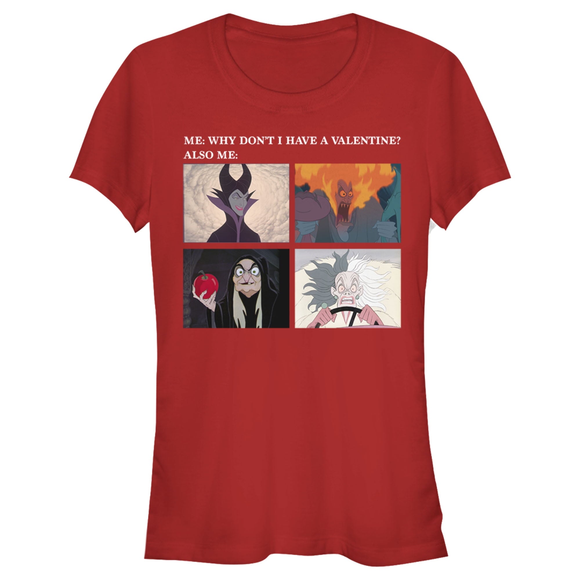 Junior's Disney Villains Valentine's Day Meme EVIL Graphic Tee Black Medium