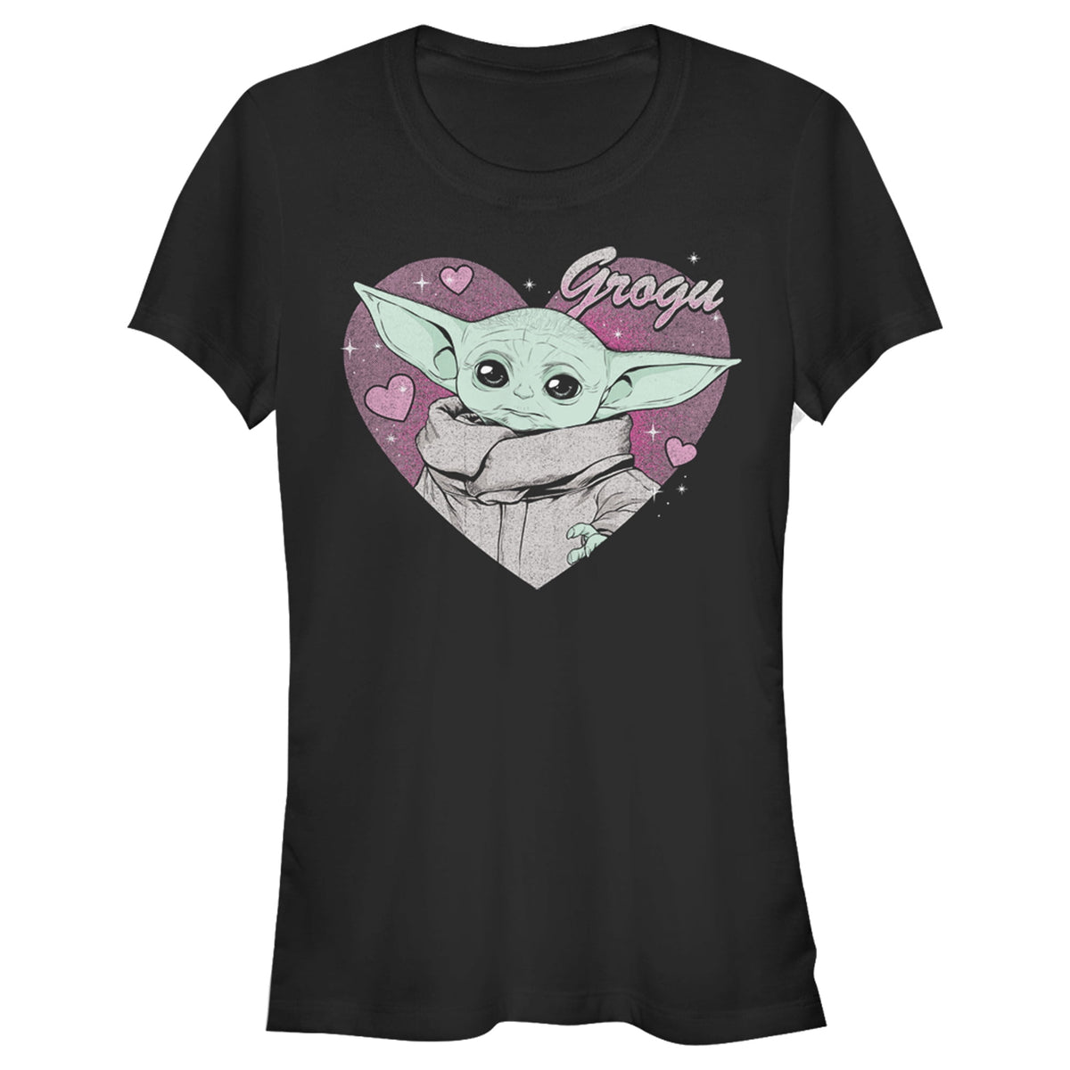 Junior's Star Wars: The Mandalorian Valentine's Day The Child Heart Portrait Graphic Tee Black Medium