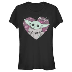 Junior's Star Wars: The Mandalorian Valentine's Day The Child Heart Portrait Graphic Tee Black Medium