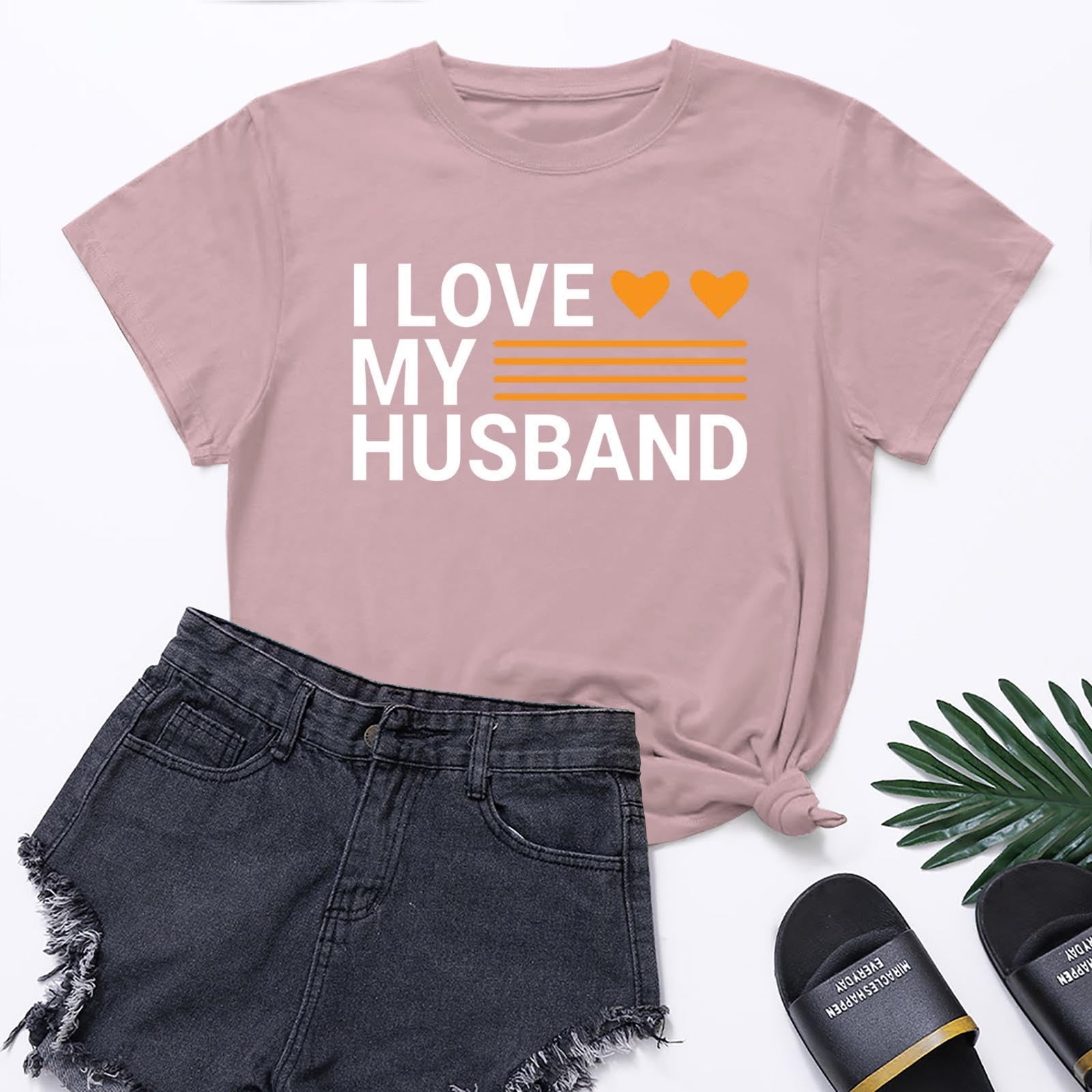 Lilgiuy Heart Valentines Day Shirt for Women's I LOVE MY HUSBAND Letter Print Graphic Tees Short Sleeve Tops Casual Summer T Shirt for Beach Hawaiian