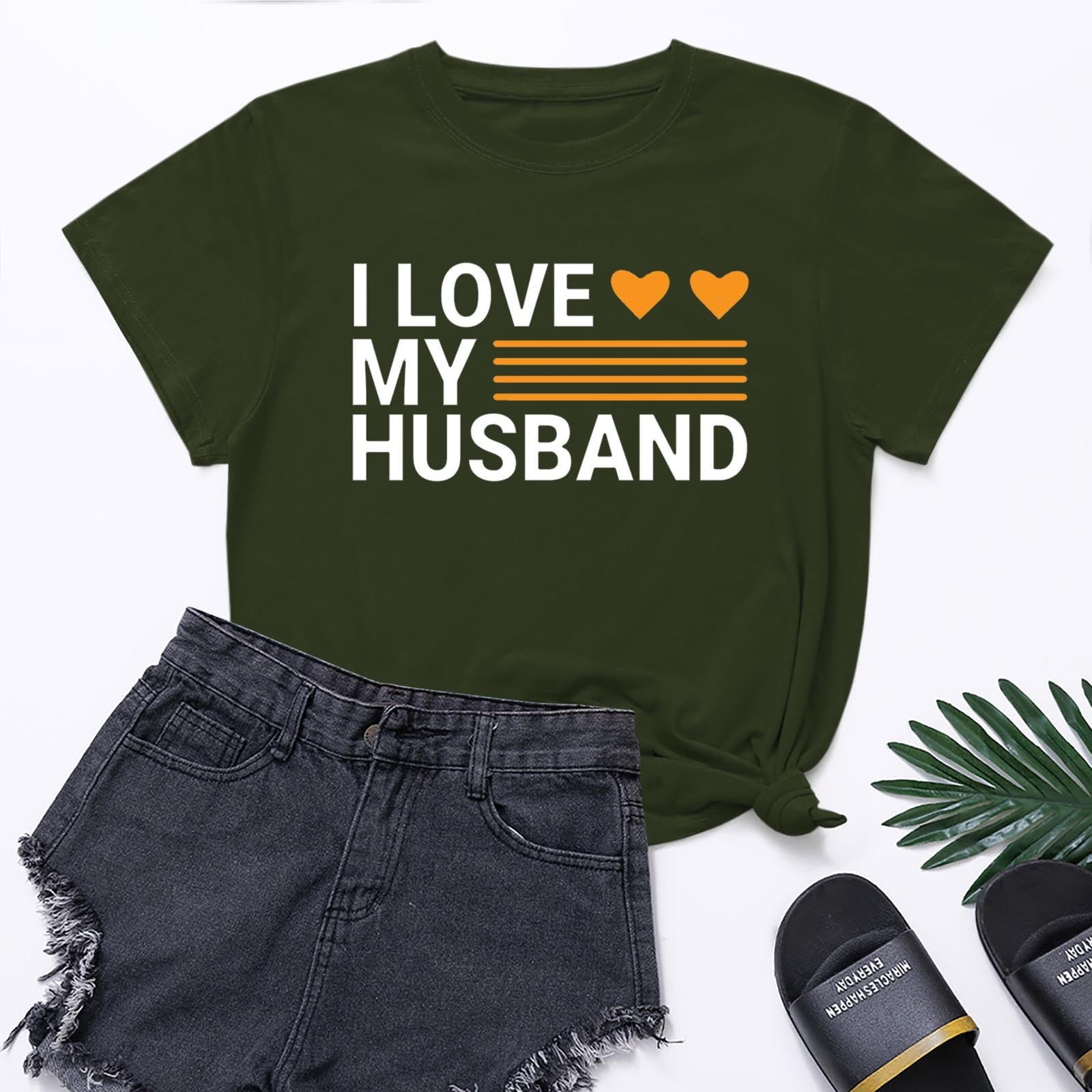 Lilgiuy Heart Valentines Day Shirt for Women's I LOVE MY HUSBAND Letter Print Graphic Tees Short Sleeve Tops Casual Summer T Shirt for Beach Hawaiian