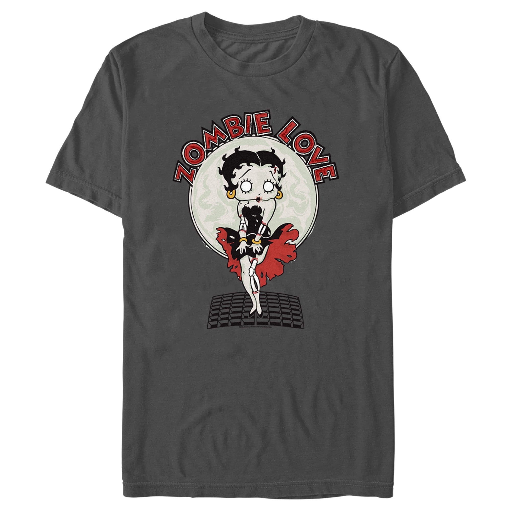 Men's Betty Boop Valentine's Day Zombie Love Dress Graphic Tee Charcoal 3X Large