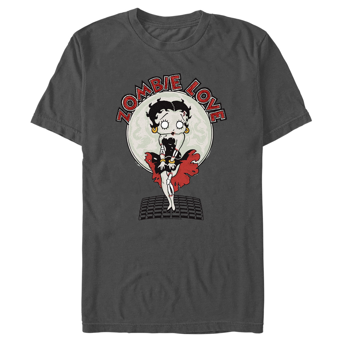 Men's Betty Boop Valentine's Day Zombie Love Dress Graphic Tee Charcoal 3X Large
