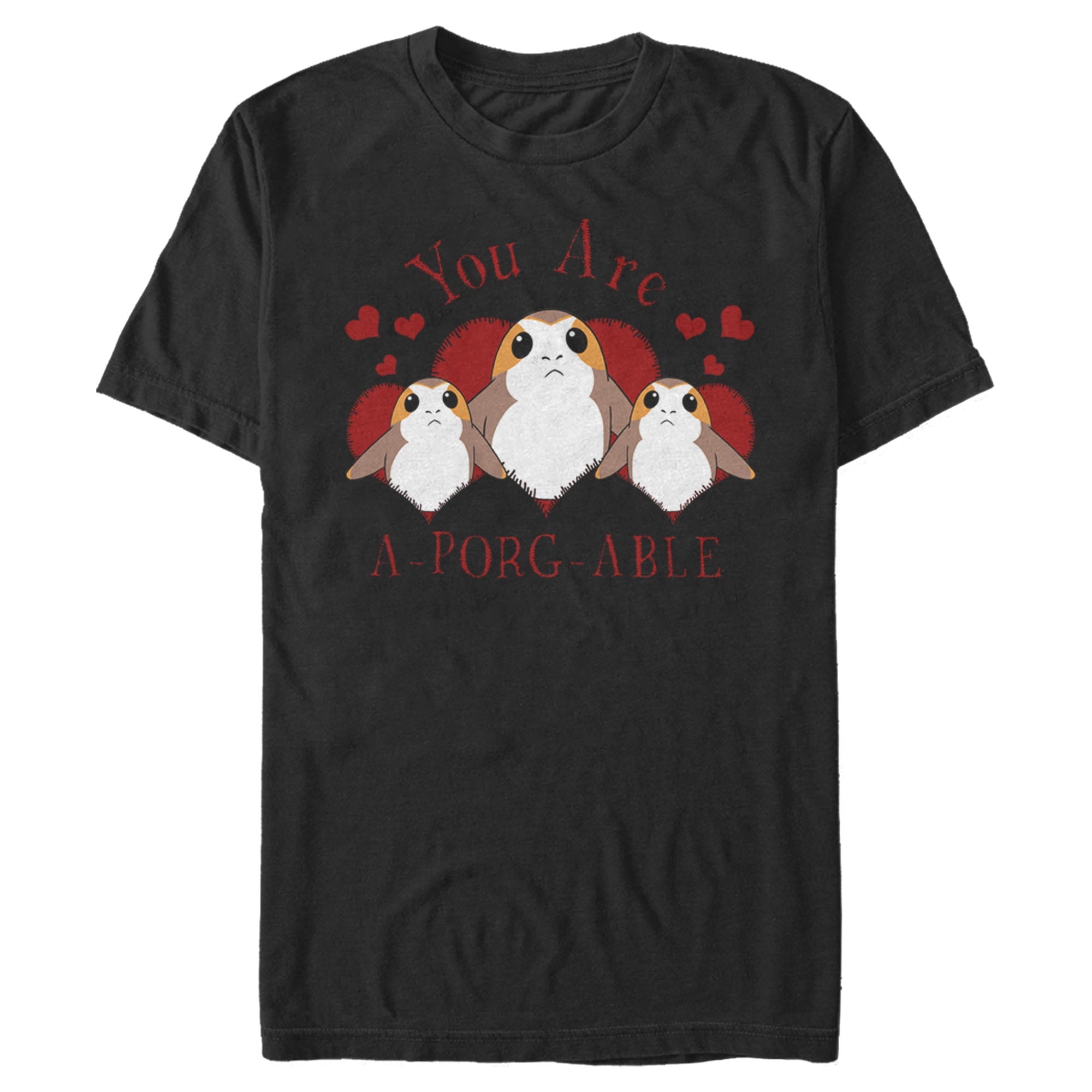 Men's Star Wars Valentine's Day You Are A-Porg-Able Graphic Tee Black 2X Large