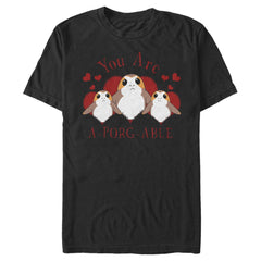 Men's Star Wars Valentine's Day You Are A-Porg-Able Graphic Tee Black 2X Large