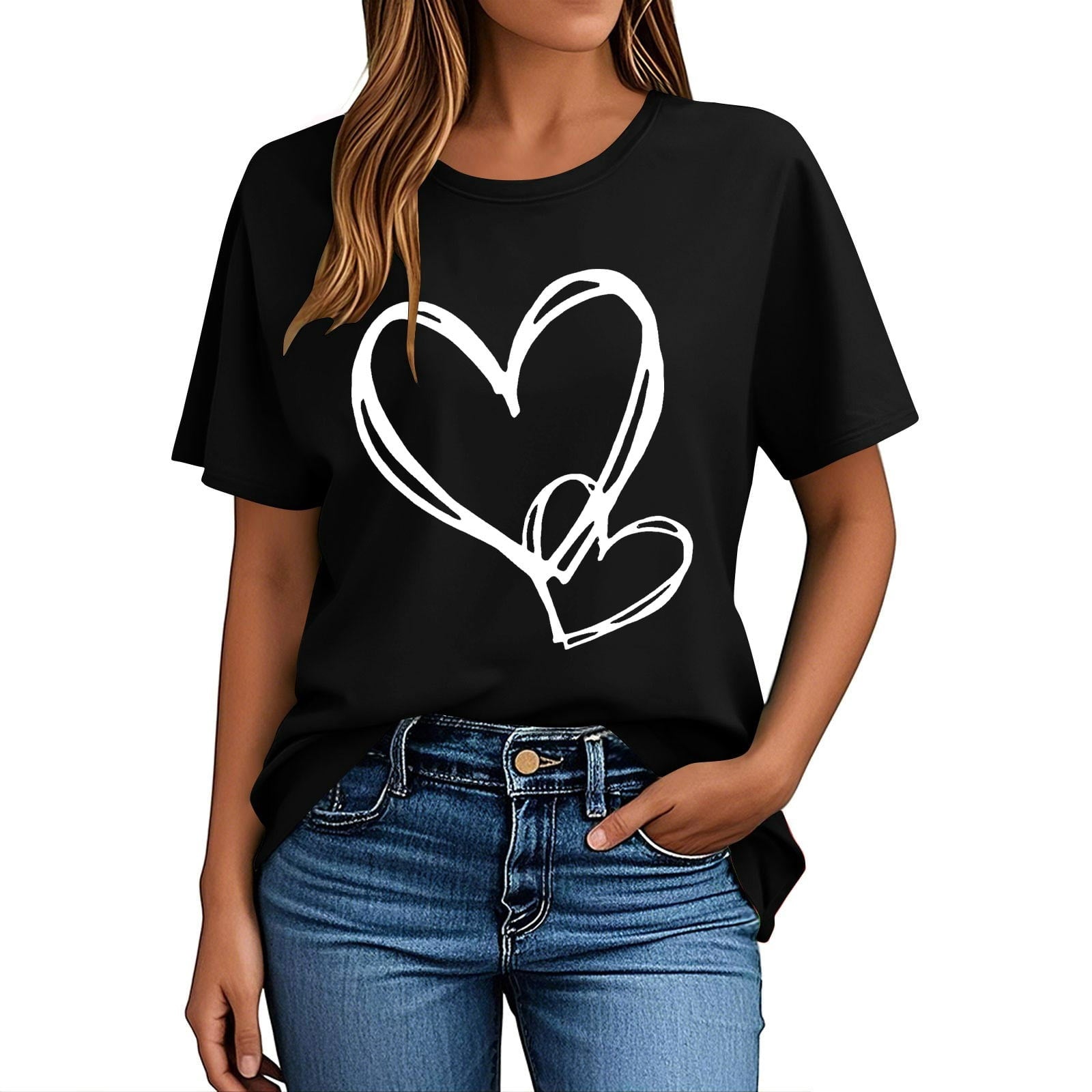 Nmnitkp Womens Tops Casual Crewneck Tee - Valentines Day Graphic Short Sleeve T-Shirt Black,S